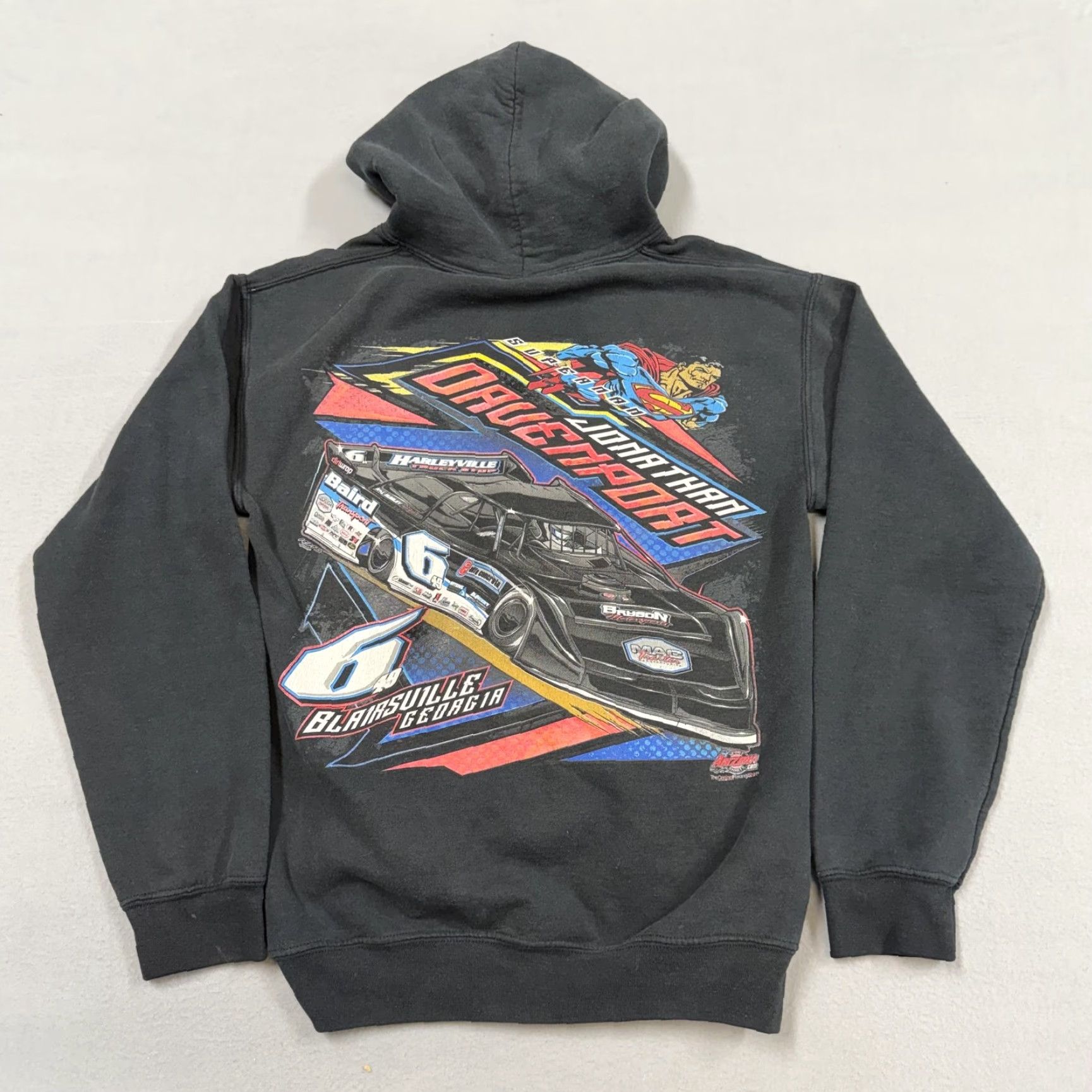 Vintage Superman Hoodie Mens Small Black Fleece Graphic Print Pockets Crew Neck Sweatshirt Size US S / EU 44-46 / 1 - 2 Thumbnail
