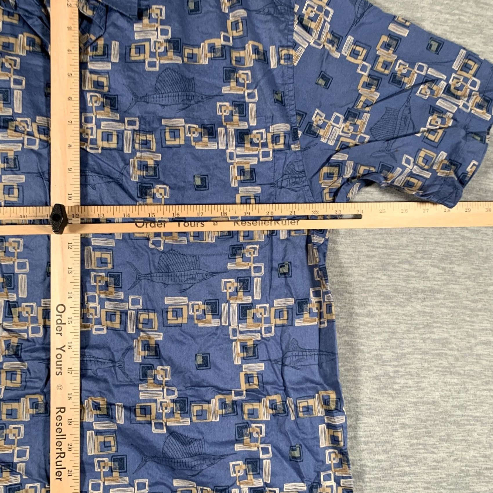 Vintage Bluewater Shirt XL Blue Geometric Fish Short Sleeve Button Front Cotton Mens Size US XL / EU 56 / 4 - 7 Thumbnail