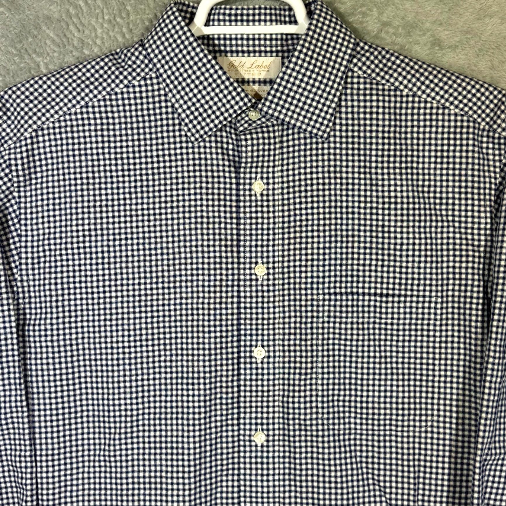 Roundtree & Yorke Gold Label Dress Shirt Blue Check 100% Cotton 16.5×34 Fitted Long Sleeve Button-Down Collar Mens Regular Shirt Size 46R - 4 Thumbnail