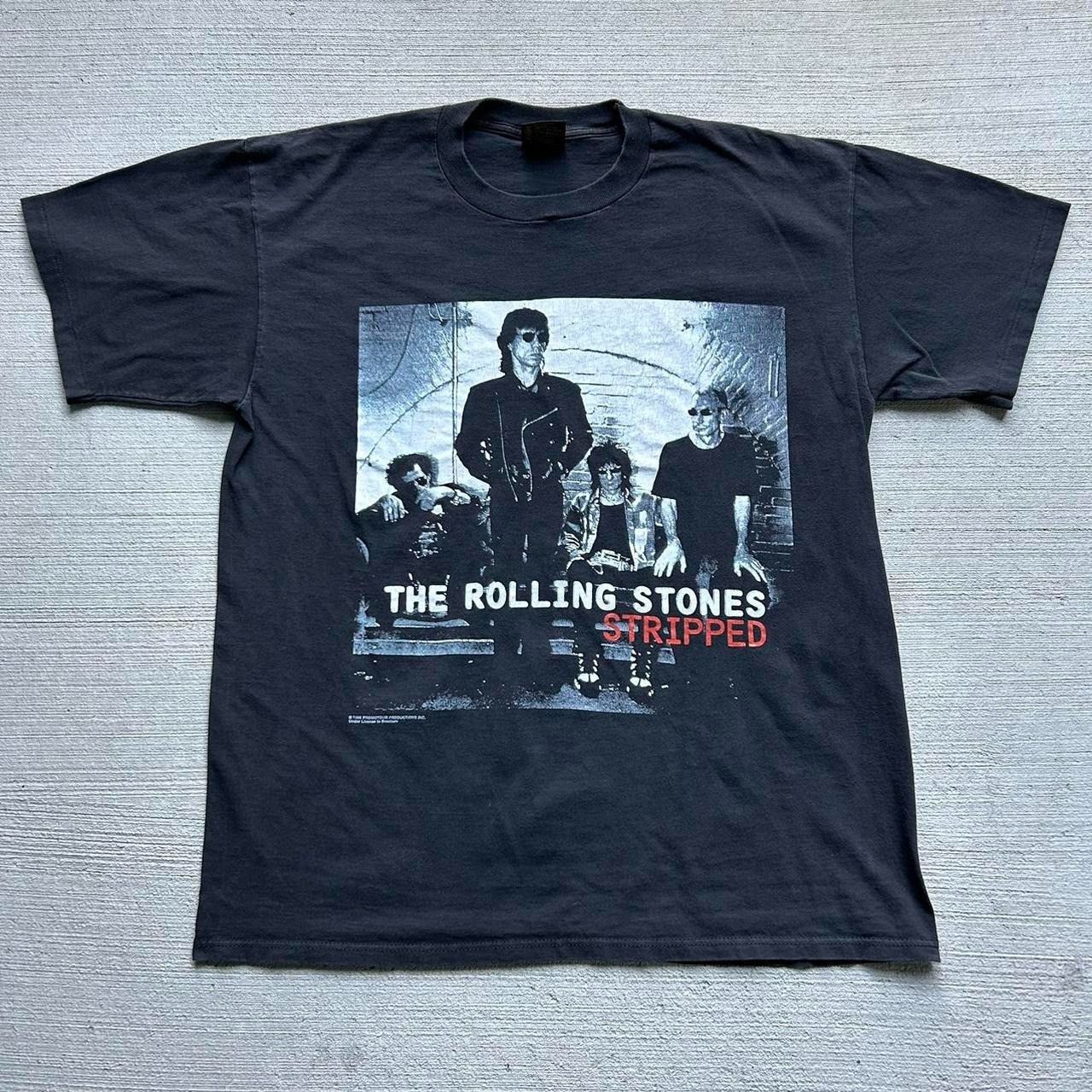 image of Brockum x The Rolling Stones Vintage 1995 The Rolling Stones Stripped T Shirt in Black (Size XL)