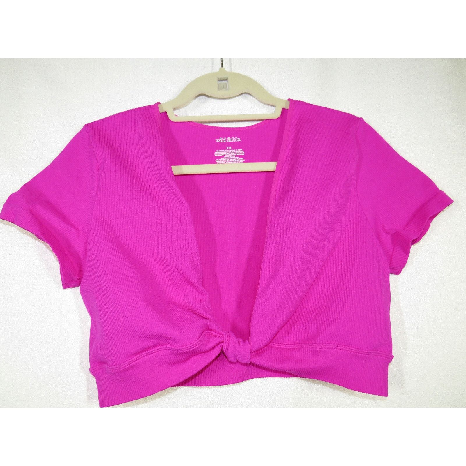 Other Wild Fable Fuchsia Ribbed Deep V Neck Cropped Fitted Top XXL Size XXL / US 16-18 / IT 52-54 - 4 Thumbnail