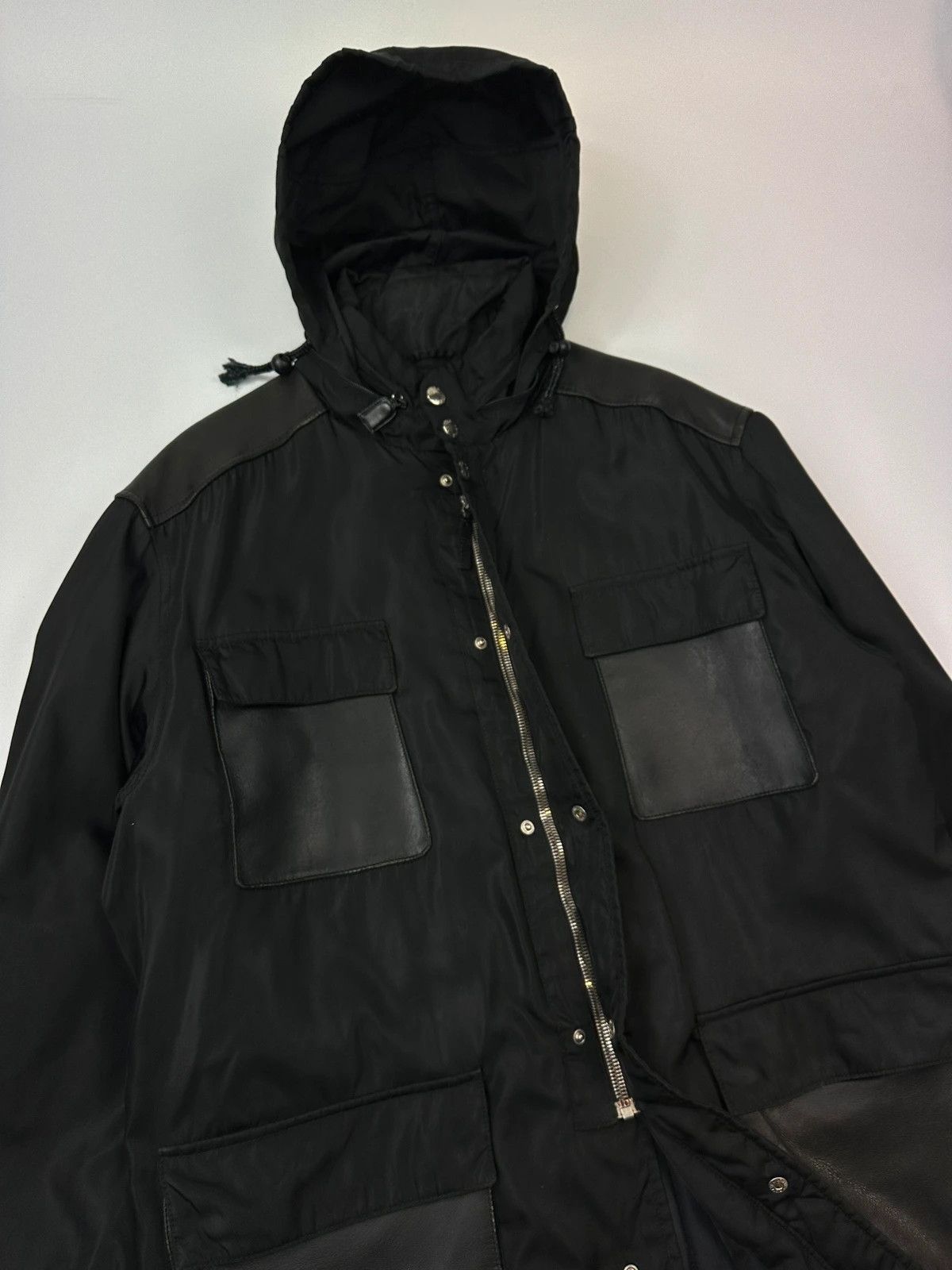Prada Prada Milano FW97 Black Nylon & Leather Parka Long Coat Size US L / EU 52-54 / 3 - 4 Thumbnail