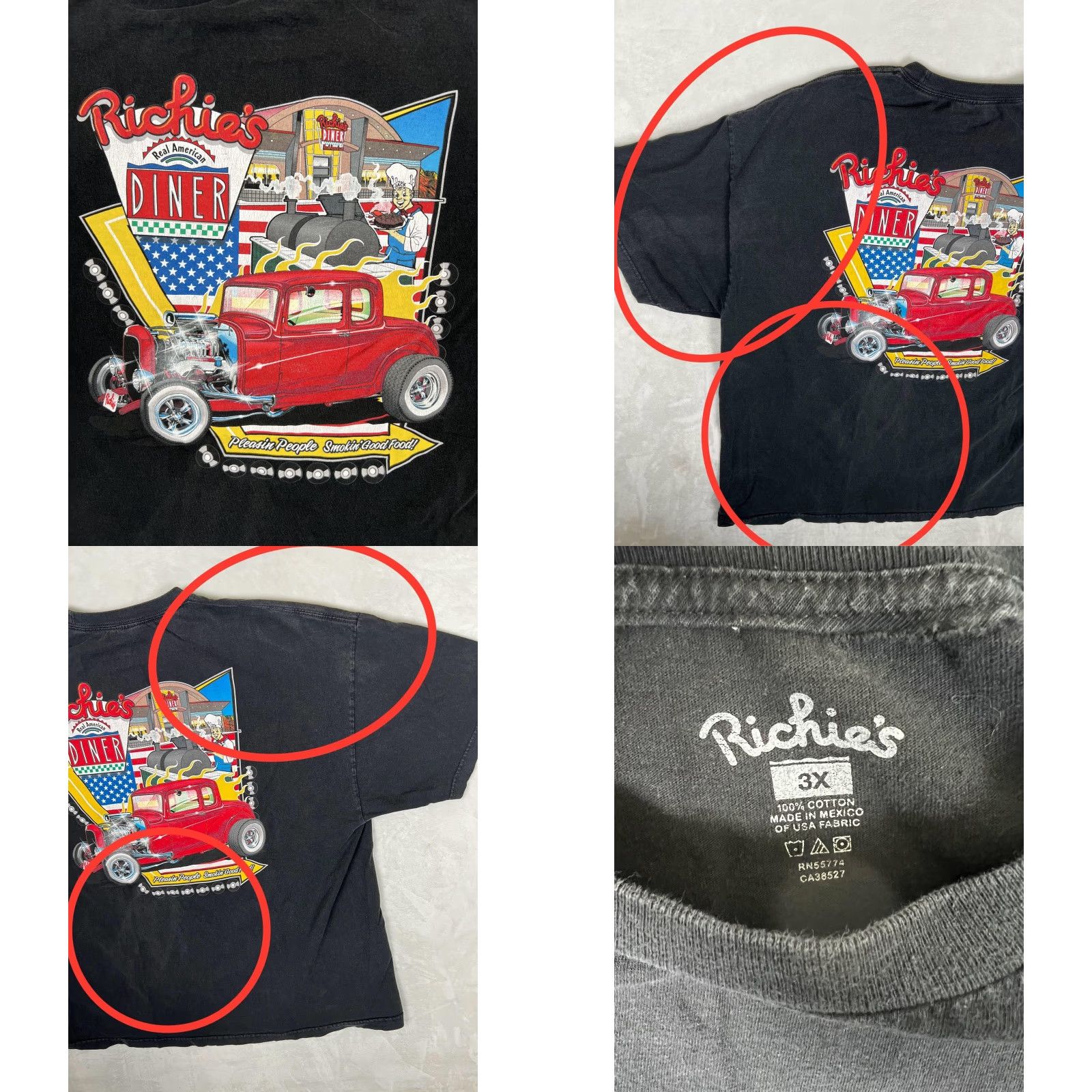 Vintage Richie's Diner T-Shirt Mens 3XL Black Graphic Print Americana Diner Hot Rod Car USA Size US XXL / EU 58 / 5 - 8 Thumbnail