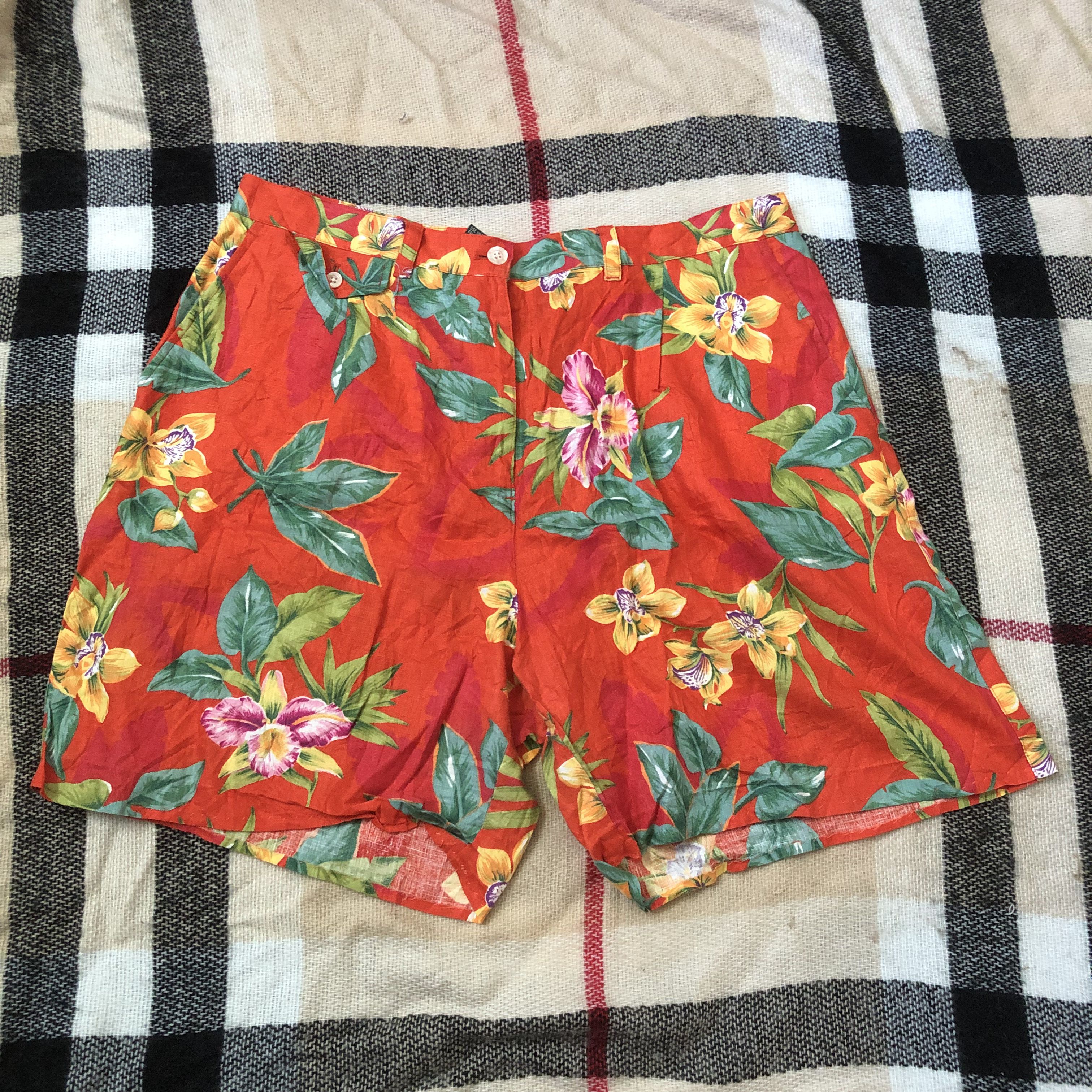 Lauren Ralph Lauren Lauren RL Polo linen hawaii floral surf orange shorts SZ 16 Size 35" - 1 Thumbnail