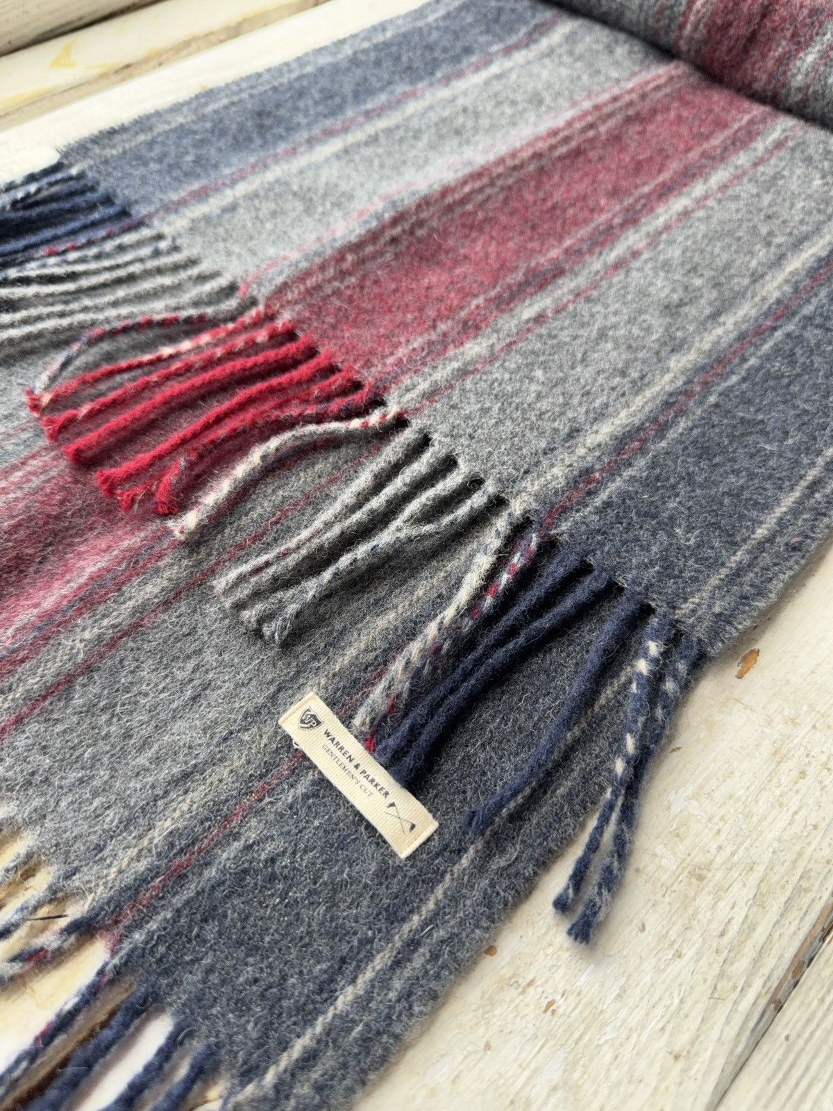 Other Warren & Parker Wool Scarf – Gray Red Striped Fringe Vintage Size ONE SIZE - 4 Thumbnail