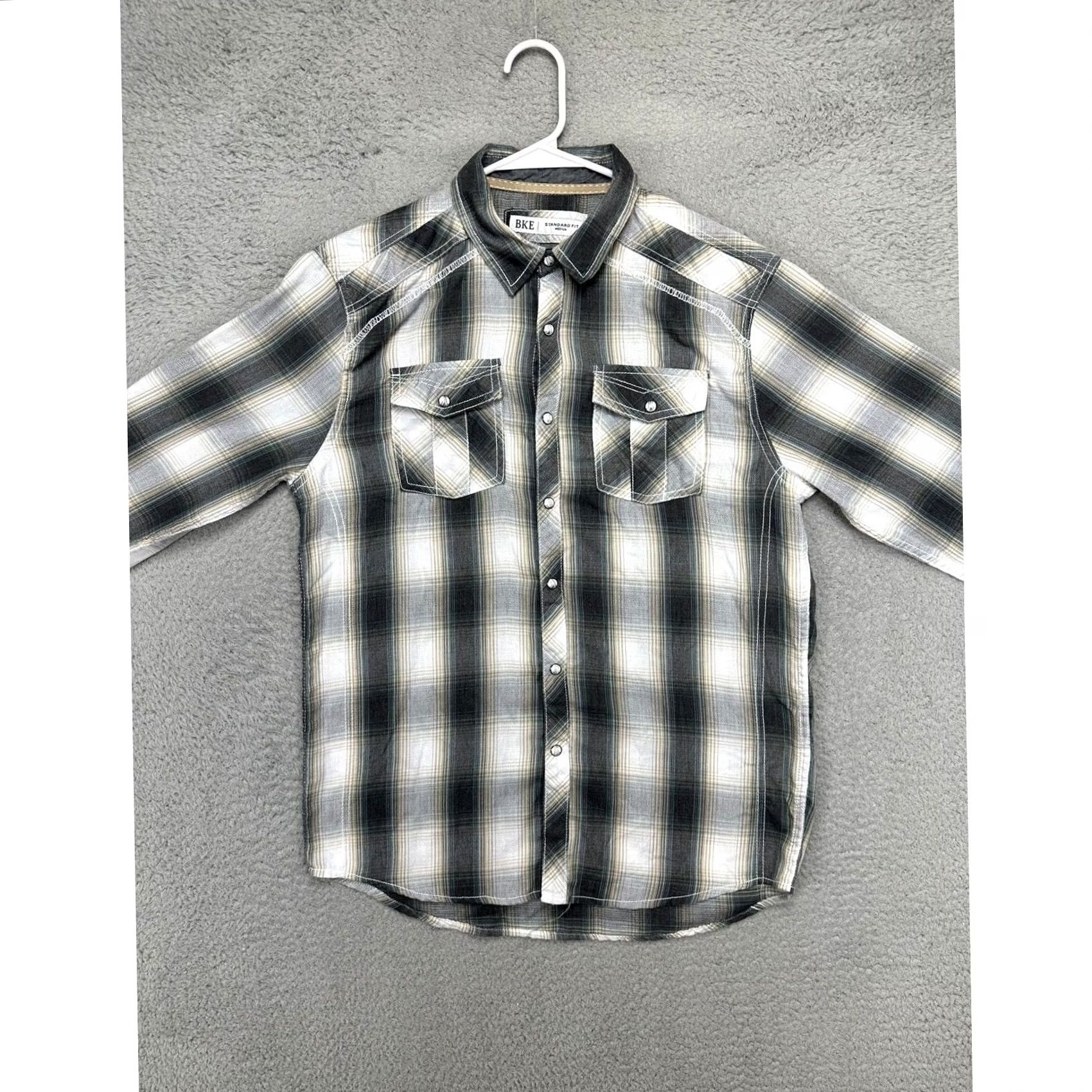 BKE BKE Western Shirt Men Medium Grey Plaid Cowboy Pearl Snap Button Up Size US M / EU 48-50 / 2 - 2 Thumbnail