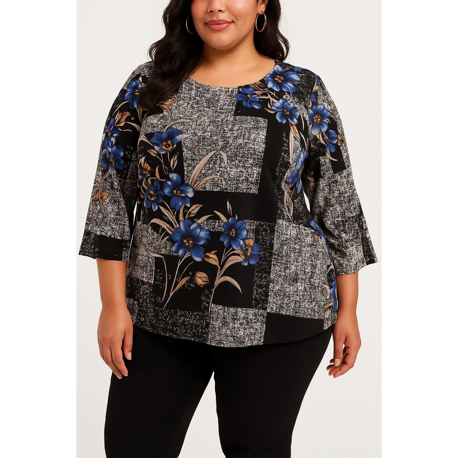 Other Chic Floral Patchwork Blouse Black Blue JM Collection 0X Size XL / US 12-14 / IT 48-50 - 1 Thumbnail