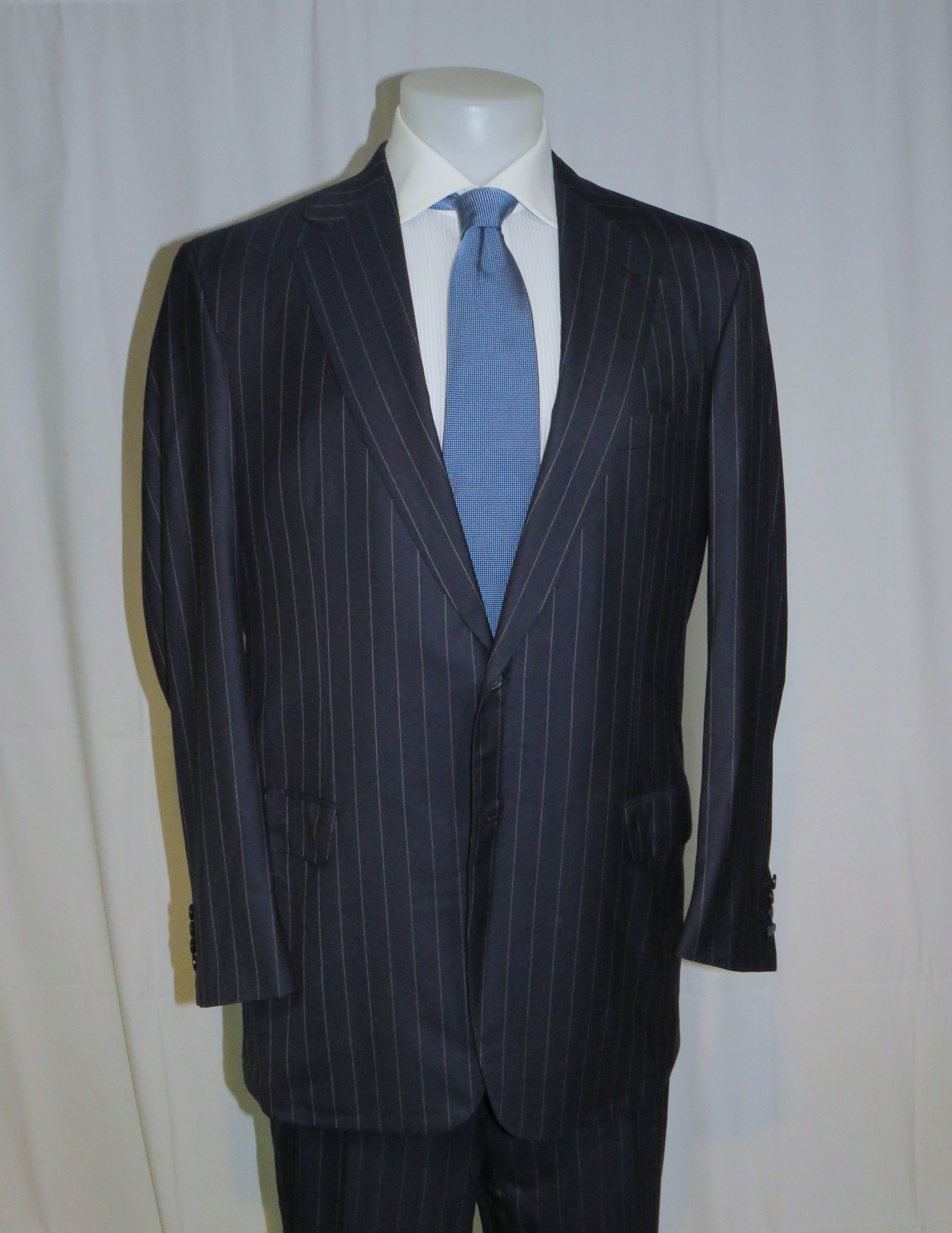 Brioni Super 160 Nomentano Custom Navy Stripe Two Button Suit 42L Size 42L - 7 Thumbnail