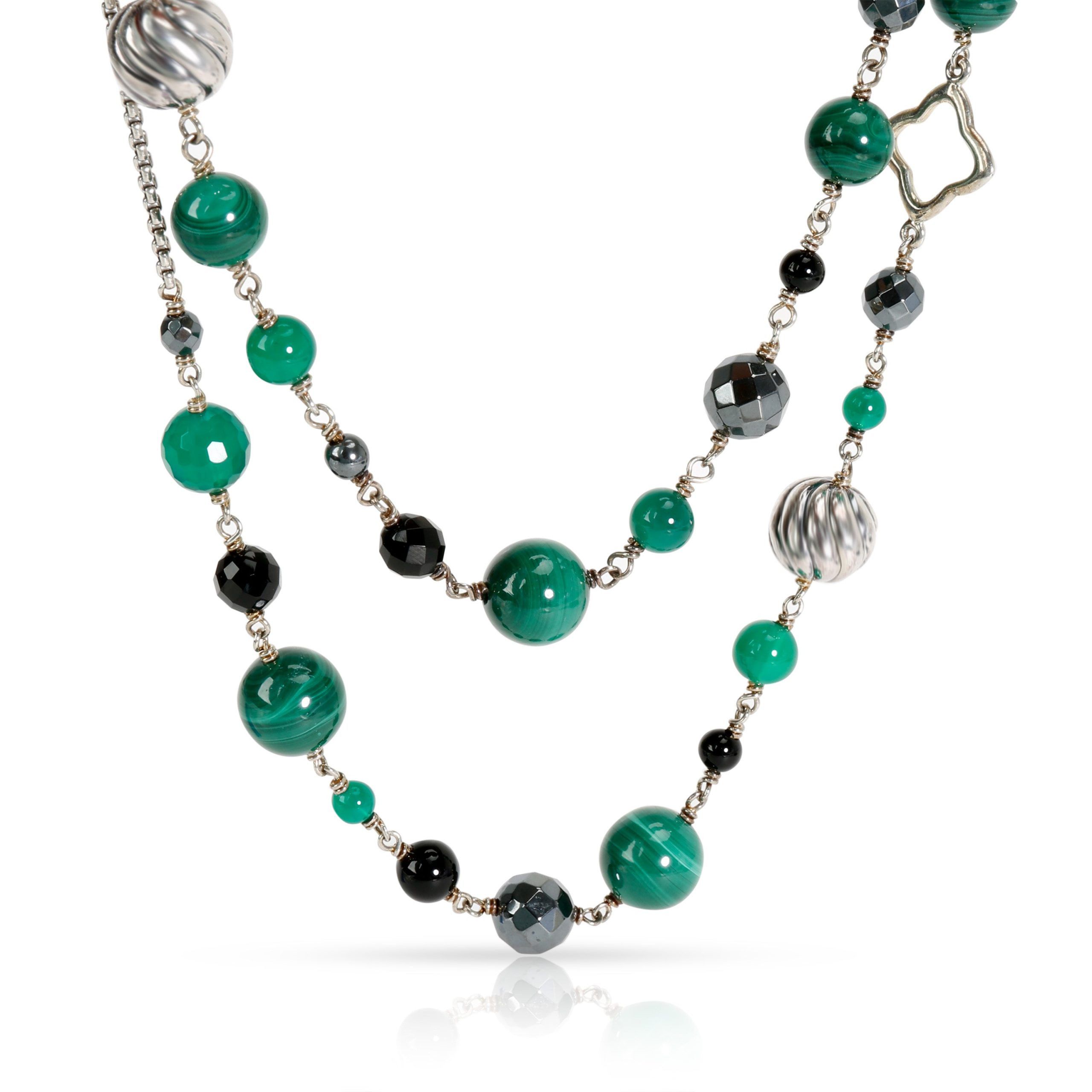 David Yurman Bijoux Malachite Onyx Bead Necklace in Sterling
