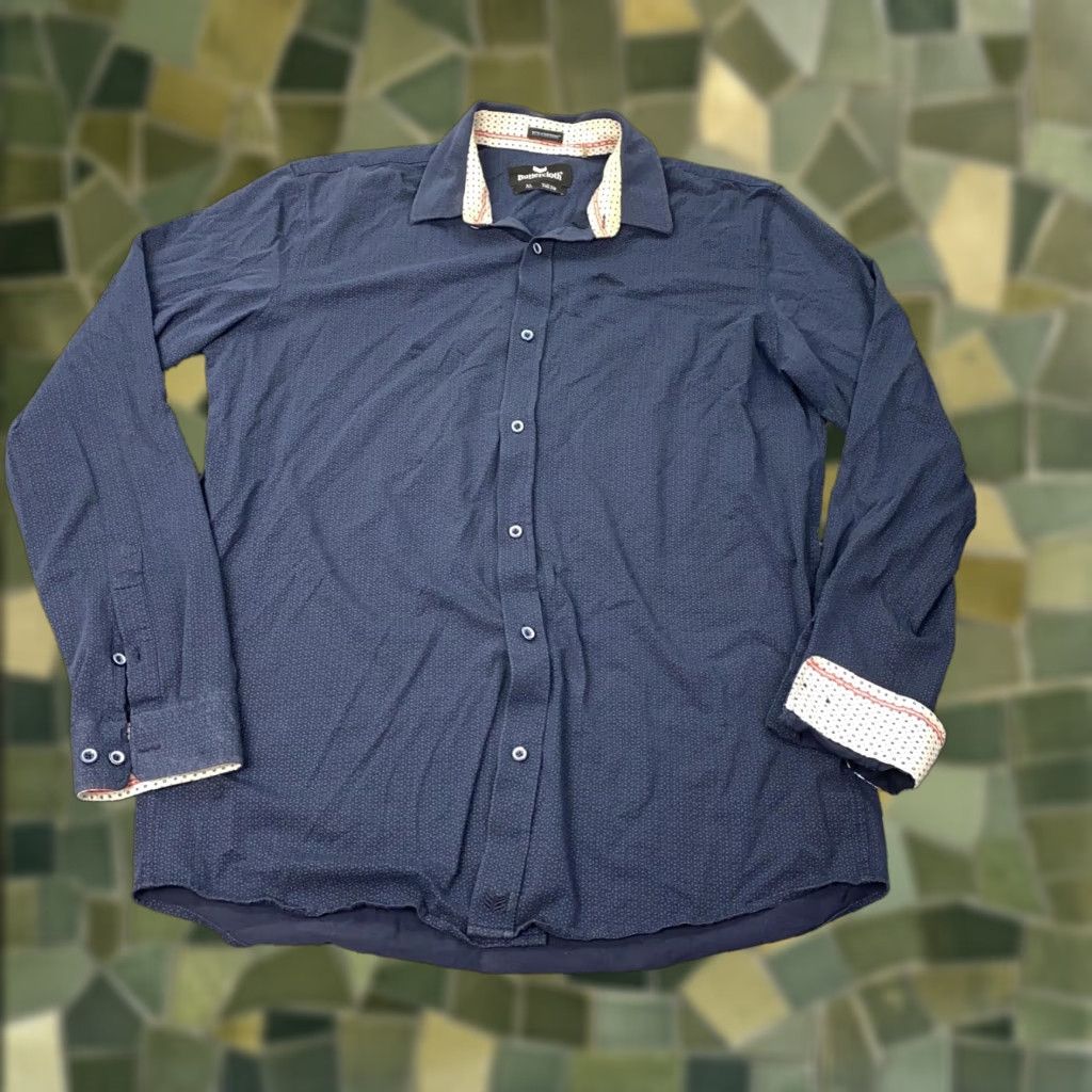 Vintage Buttercloth Mens XL Tall Fit Stretch Button-Up Shirt Blue Geometric Long Sleeve Size US XL / EU 56 / 4 - 1 Thumbnail