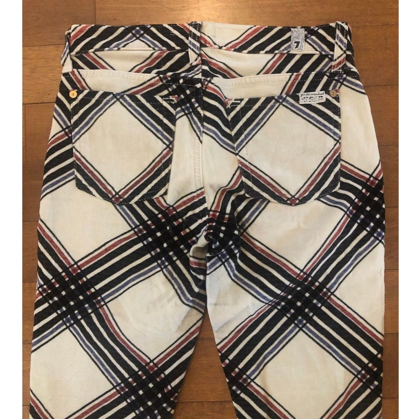 7 For All Mankind 7 for all mankind Skinny Cream Velvet Black Plaid Pants 27 Size 27" / US 4 / IT 40 - 5 Thumbnail