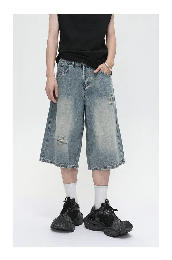 Japanese Brand Japanese retro distressed straight ripped denim shorts Size US 32 / EU 48 - 3 Thumbnail