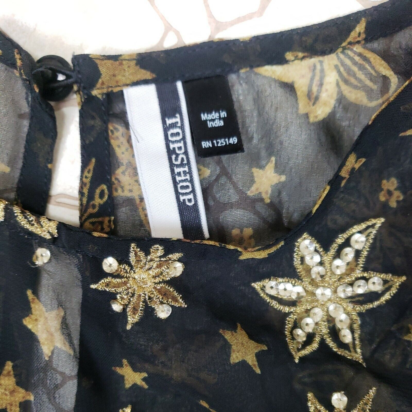 Topshop Topshop Idol Blouse Sz 10 Sheer Black Chiffon Ruffles Gold S Size L / US 10 / IT 46 - 8 Thumbnail