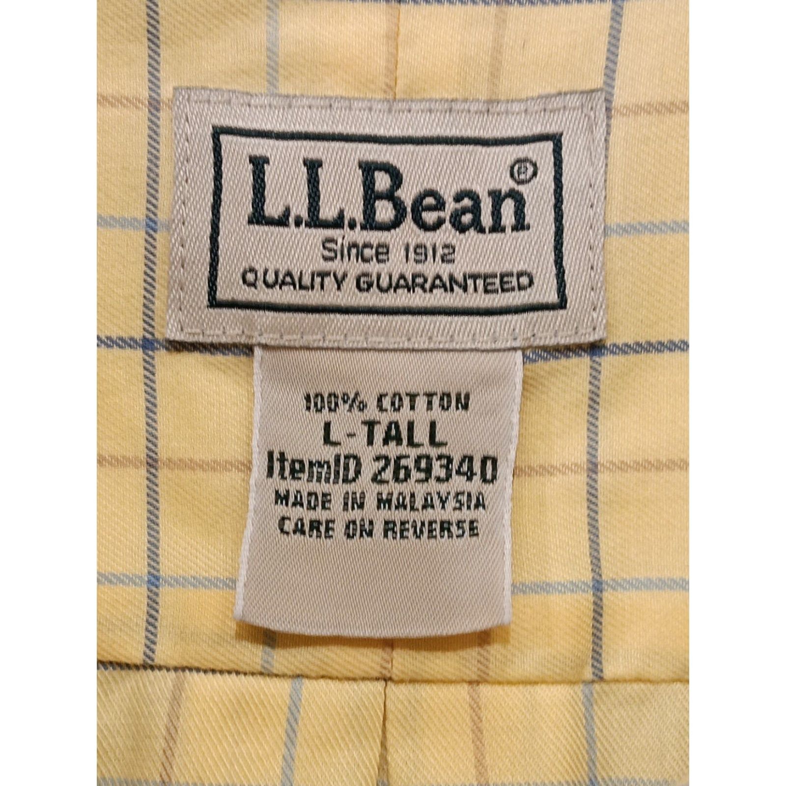 Vintage LL Bean Shirt Men's Large TALL Yellow Window Pane Button-Down Short Sleeve Button-Up Size US L / EU 52-54 / 3 - 6 Thumbnail
