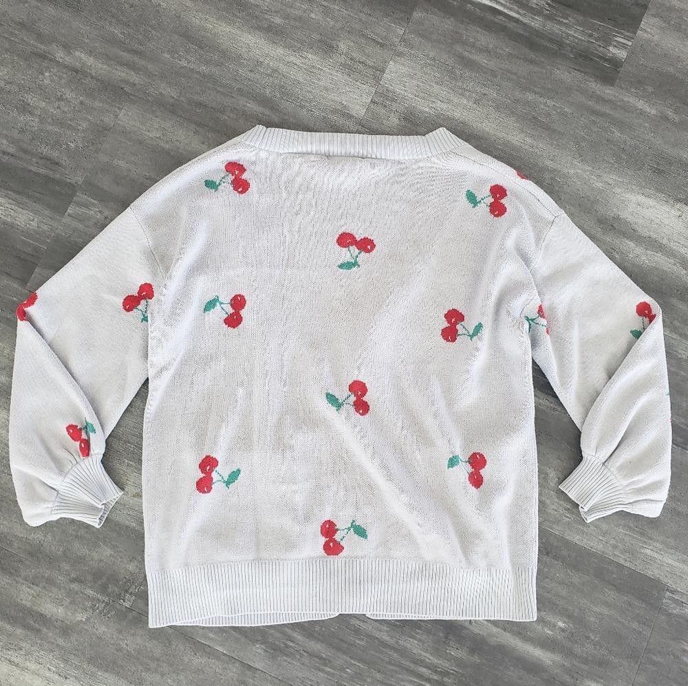 Forever 21 Light Blue Cherries F21 Cardigan Long Sleeve Size S / US 4 / IT 40 - 2 Thumbnail