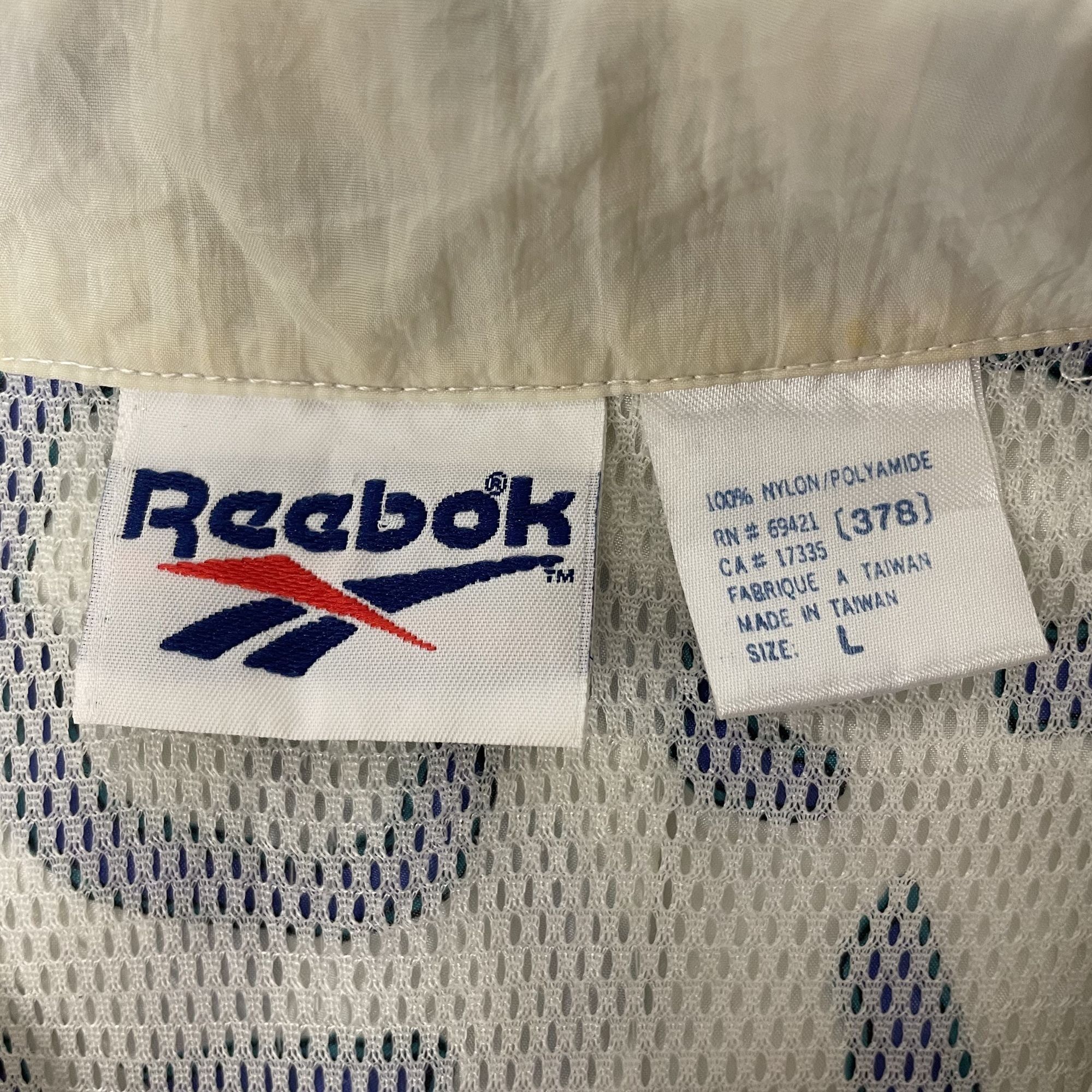 Reebok Vtg REEBOK White PURPLE Abstract NYLON Windbreaker Size L / US 10 / IT 46 - 6 Thumbnail