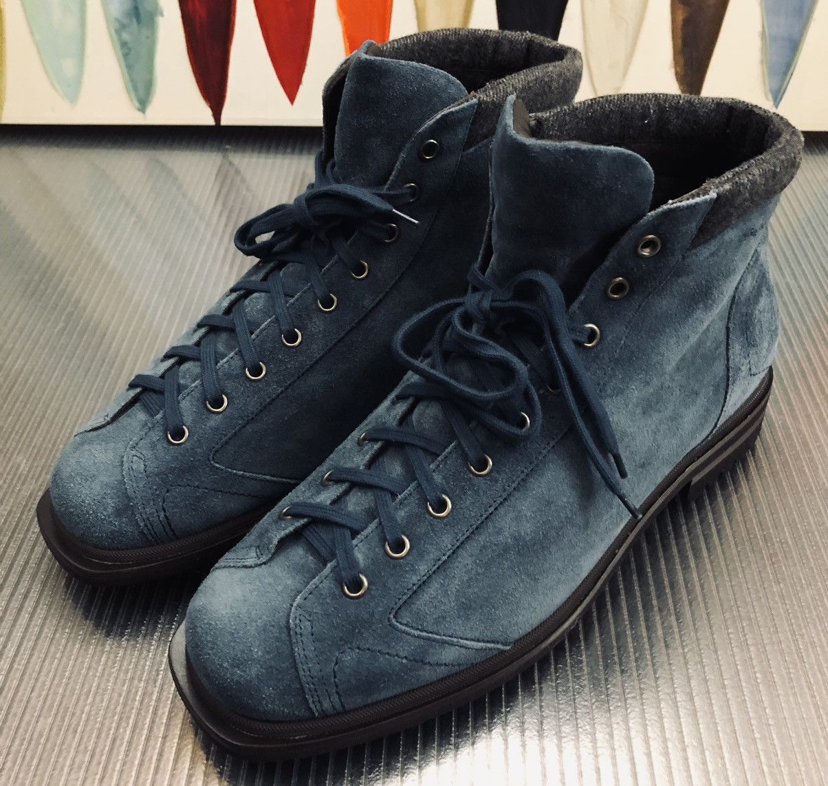 Santoni Santoni 🇮🇹 blue suede wool trim alpine rugged hikers 10 NEW Size US 10 / EU 43 - 1 Thumbnail