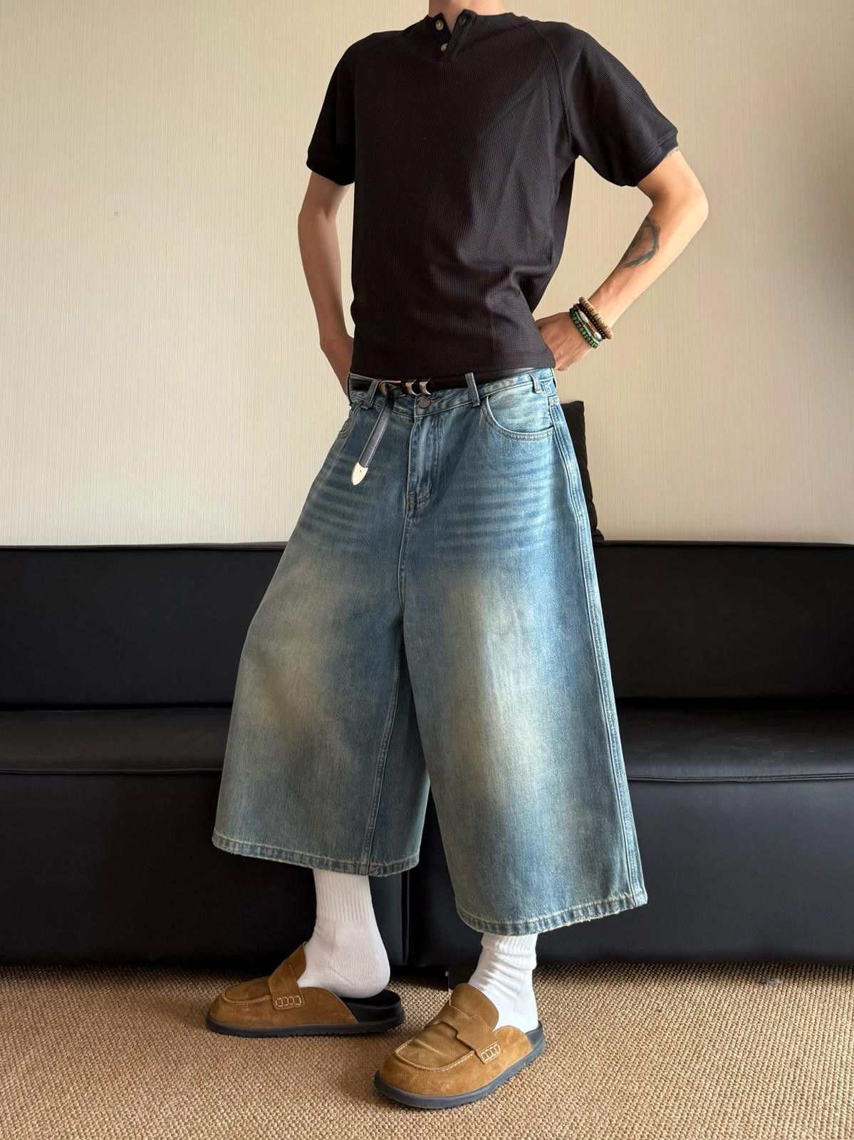 Jean Baggy Wide-Leg Denim Shorts, Oversized Jorts Size US 33 - 3 Thumbnail