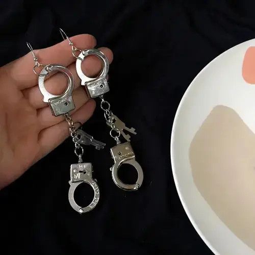 Sterling Silver Creative Handcuffs Unusual Punk Earrings Size ONE SIZE - 3 Thumbnail
