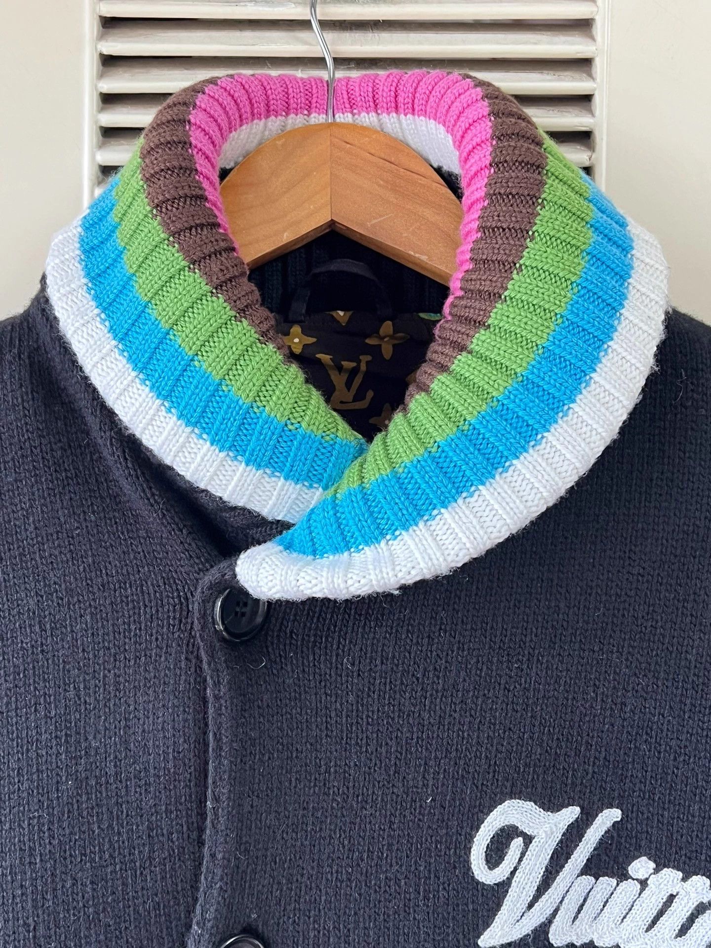 Louis Vuitton LV x Tyler knit jkt blk rainbow trim cuffs neck embroidered Size US S / EU 44-46 / 1 - 3 Thumbnail