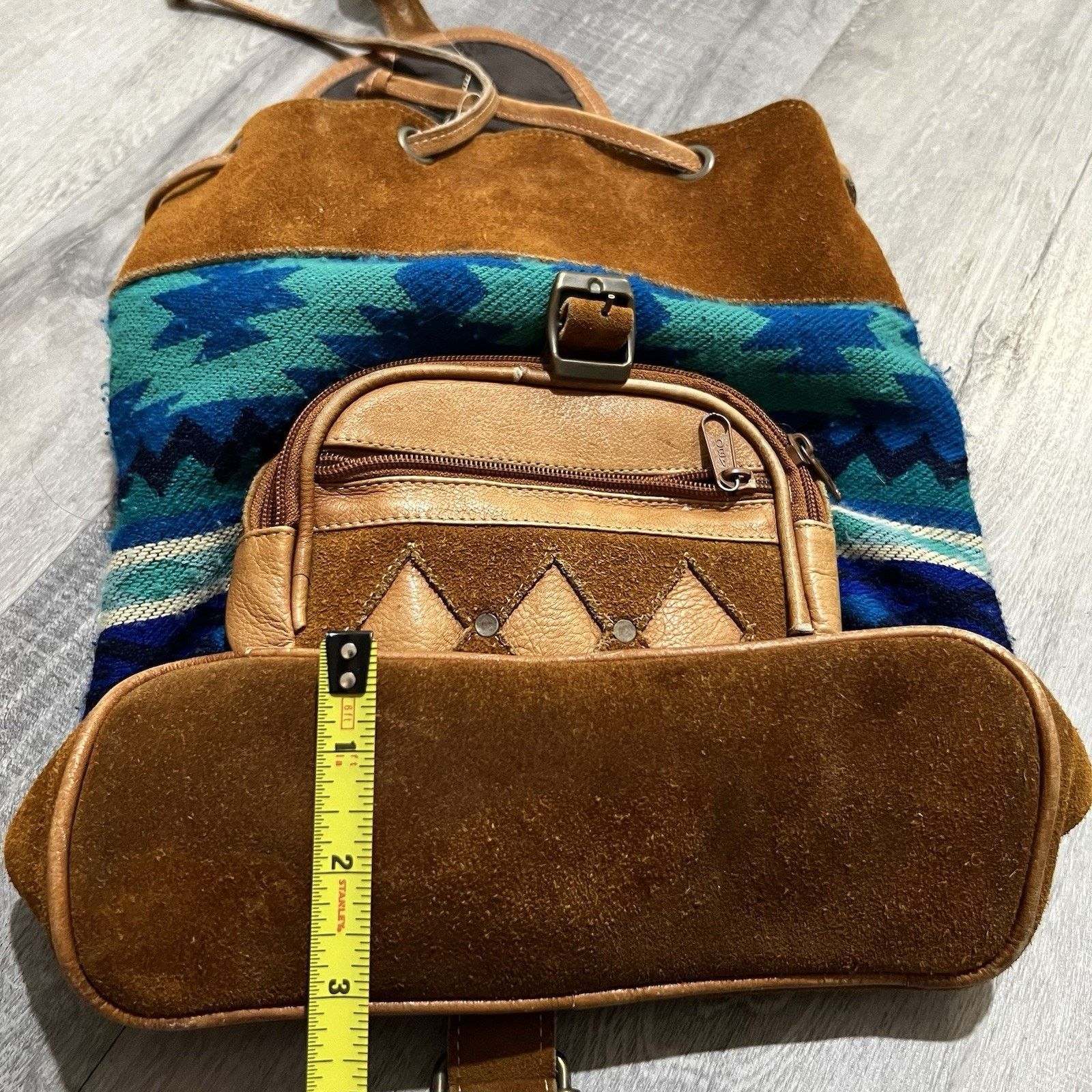 Other Southwestern Aztec Suede Backpack Teal/Brown Boho Hippie Size ONE SIZE - 8 Thumbnail