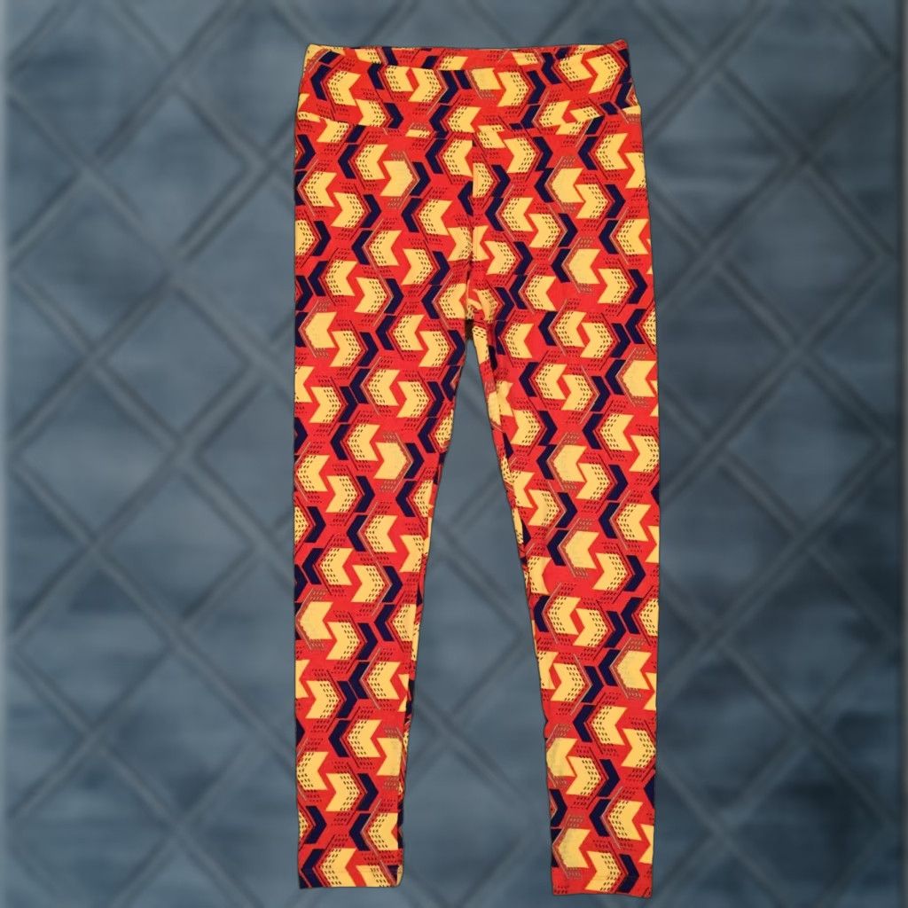 Vintage LuLaRoe Tall & Curvy Leggings Orange Chevron Jogger Elastic Waist Women 32 Inseam 27 High Rise Casual Size 24" / US 00 / IT 34 - 1 Thumbnail
