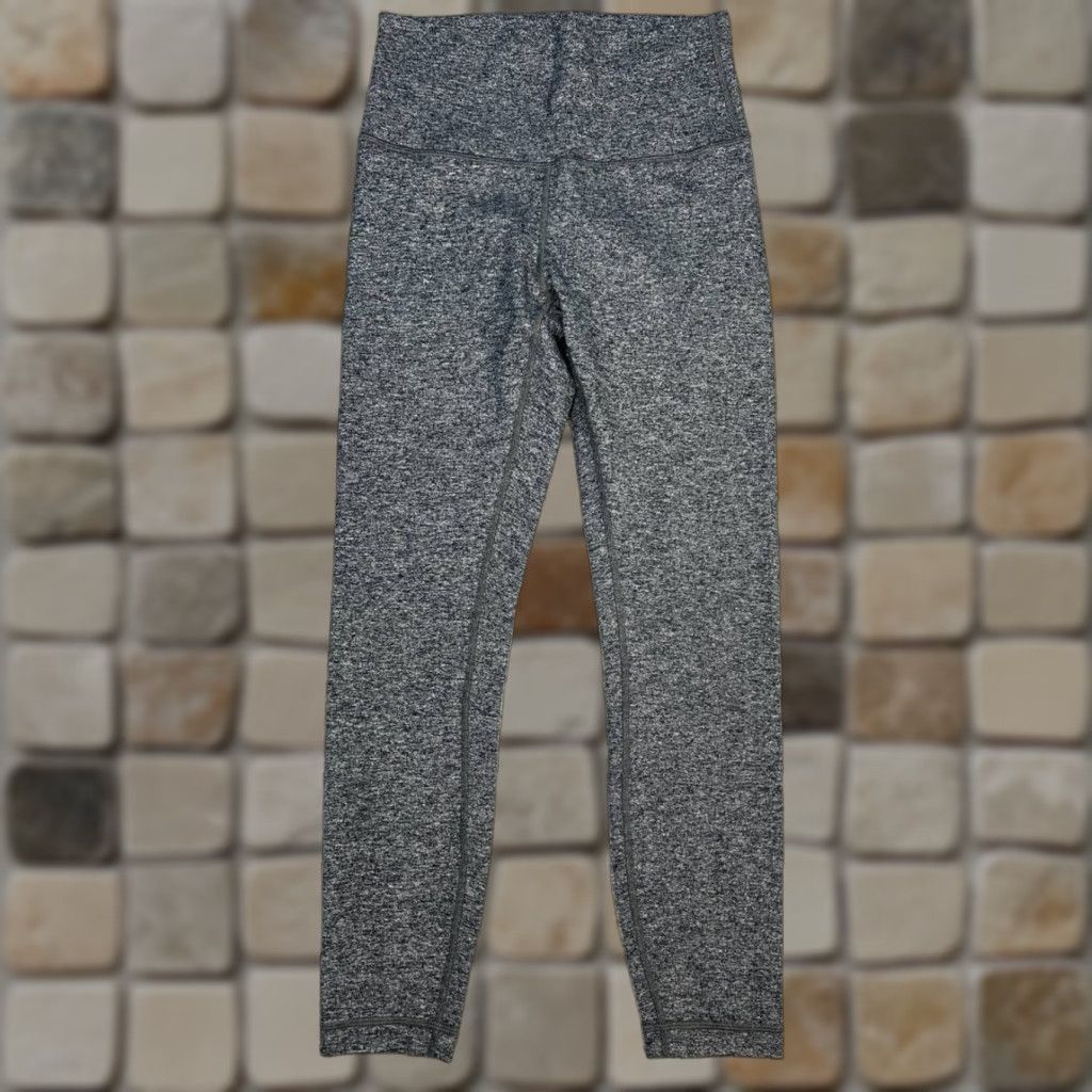 Lululemon Wunder Train Leggings Womens 6 Gray Mid Rise Logo Athletic Running