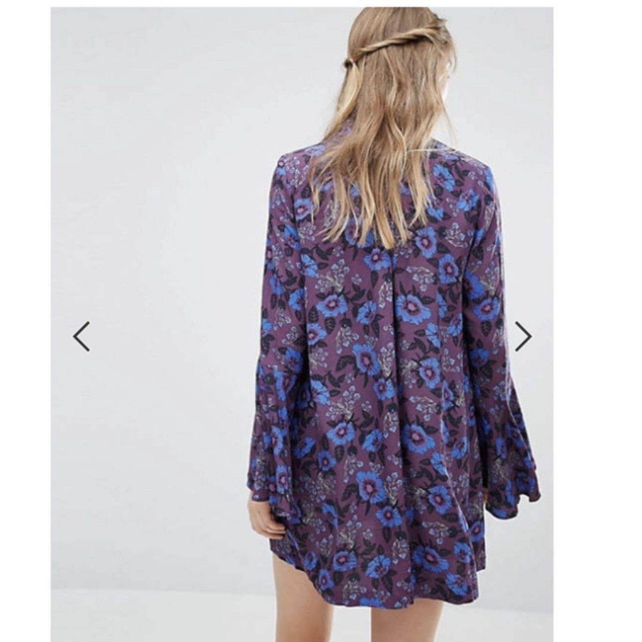 Free People FREE PEOPLE Purple Blue Boho Floral Mystery Tunic Blouse Size M / US 6-8 / IT 42-44 - 3 Thumbnail