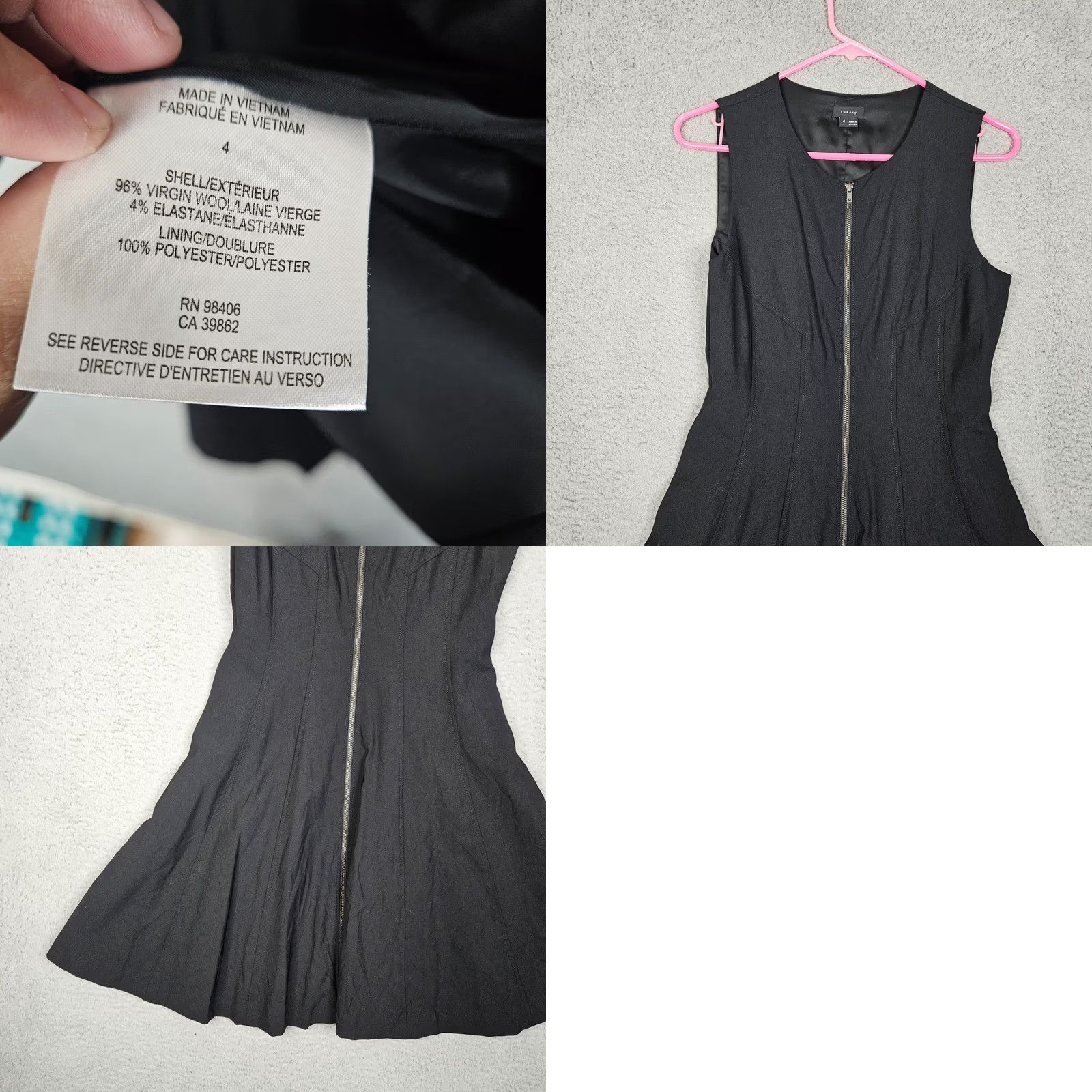 Theory Theory Women's Black Concealed Zip Front Flared Dress Size 4 Size S / US 4 / IT 40 - 8 Thumbnail