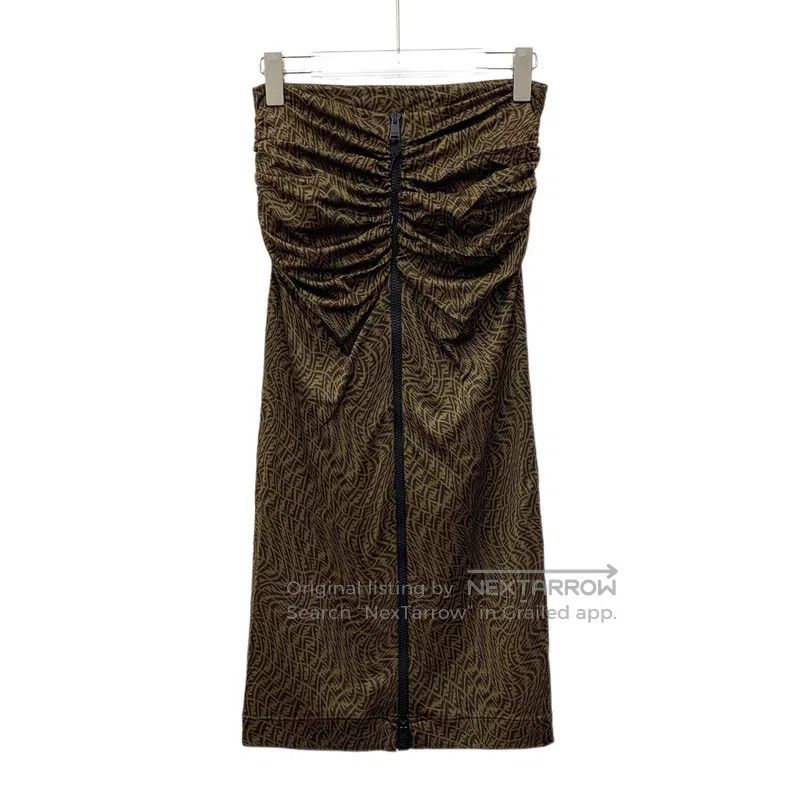 Fendi Fendi Dark brown logo letter full-print zip-up tube dress Size S / US 4 / IT 40 - 1 Thumbnail