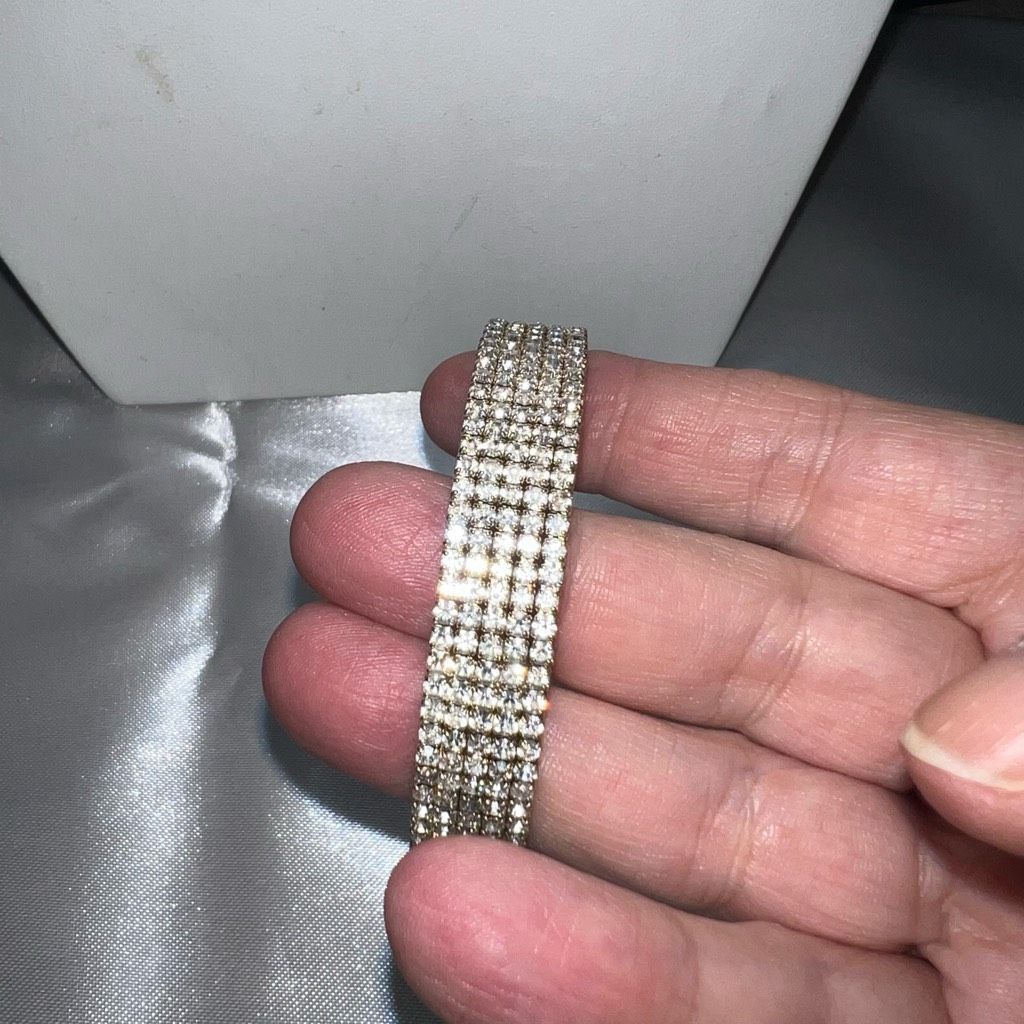 Vintage Vintage Silver and Rhinestone Thick Cuff Bracelet Size ONE SIZE - 8 Thumbnail