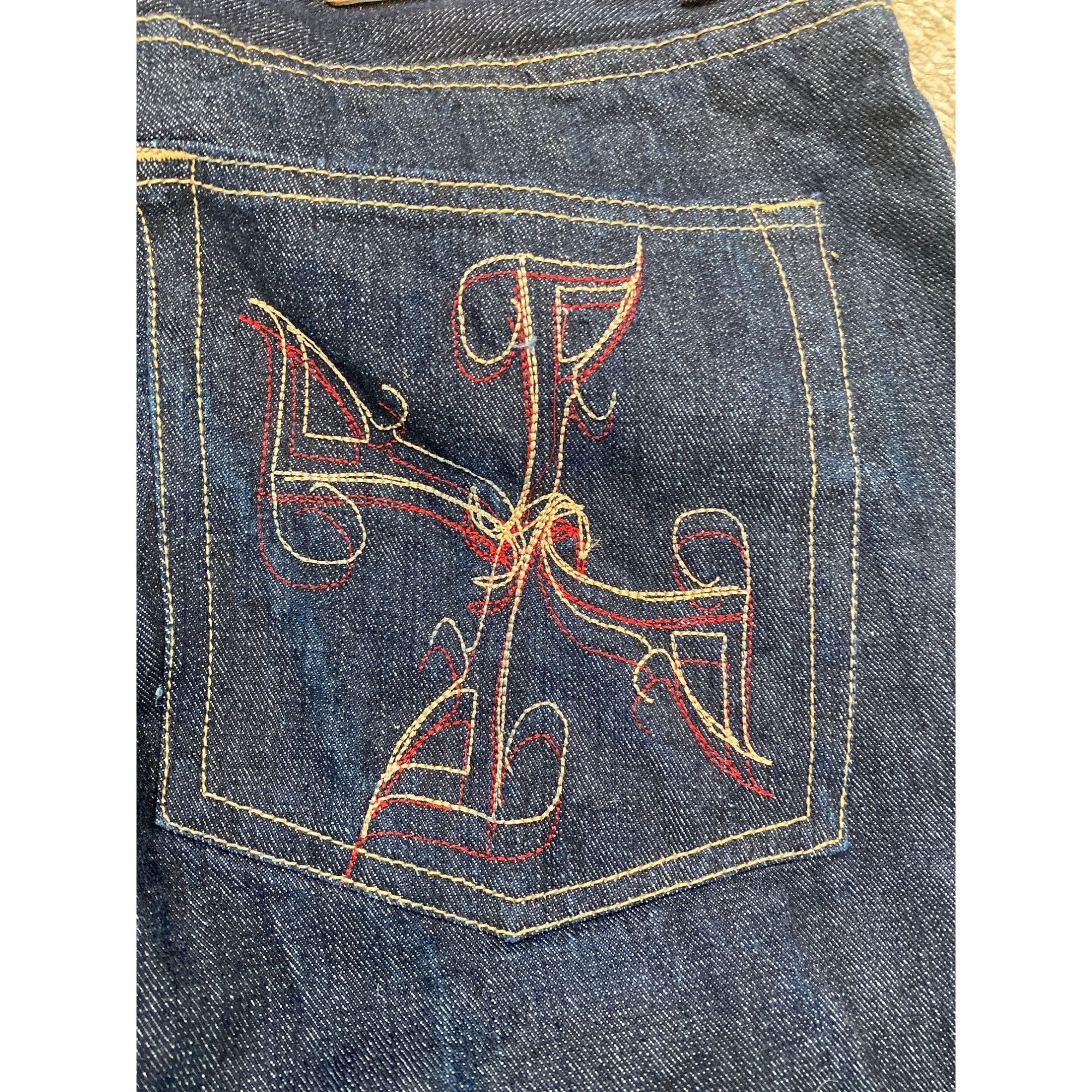 Fubu VINTAGE Y2K MEN'S PLATINUM FUBU EMBROIDERED HIP HOP BAGGY JE Size US 35 - 4 Thumbnail
