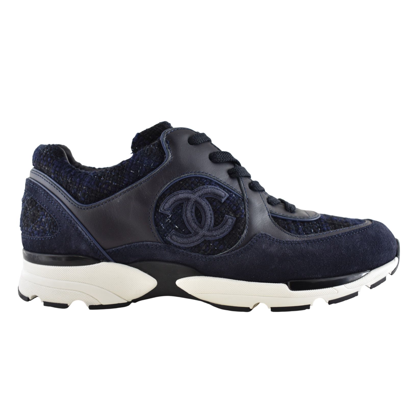 Chanel Chanel 24A Blue Black Tweed Suede CC Logo Trainer Sneaker 42 Size US 12 / IT 42 - 1 Thumbnail