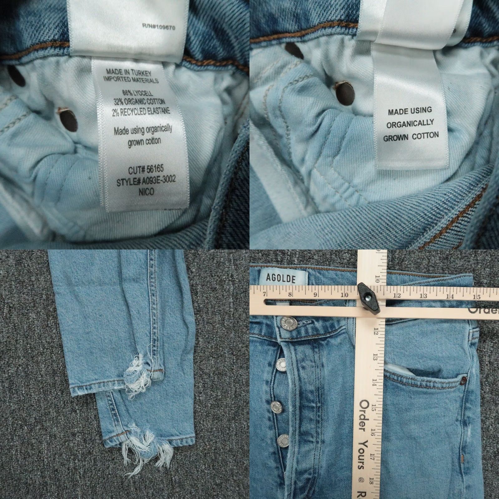 Agolde VINTAGE? No — AGOLDE Jeans Womens Slim 30x27 Blue 30 Button Fly Distressed 5-Pocket Denim Straight Jeans Women Size 30" / US 8 / IT 44 - 8 Thumbnail