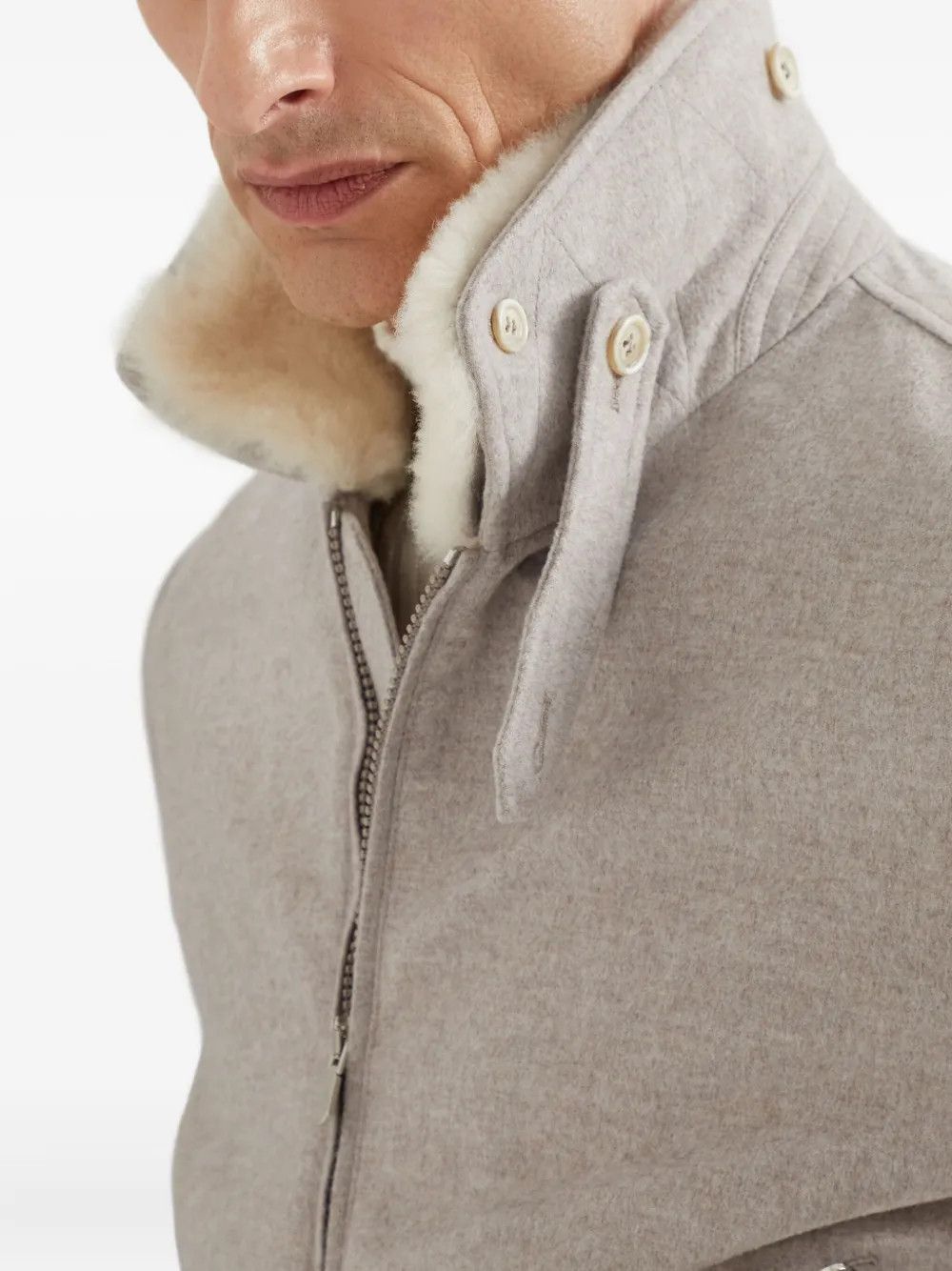 Brunello Cucinelli o1w1db10326 Cashmere Bomber Jacket in Light Grey Size US S / EU 44-46 / 1 - 4 Thumbnail