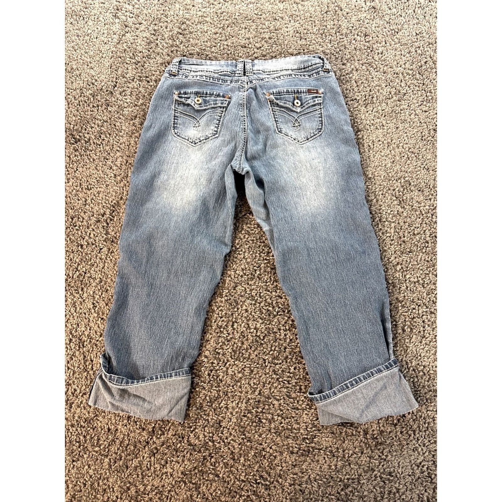 Vintage ANGELS Capri Jeans Blue Denim Low Rise 14 Juniors Cuffed Pockets Size 36" / US 14 / IT 50 - 7 Thumbnail