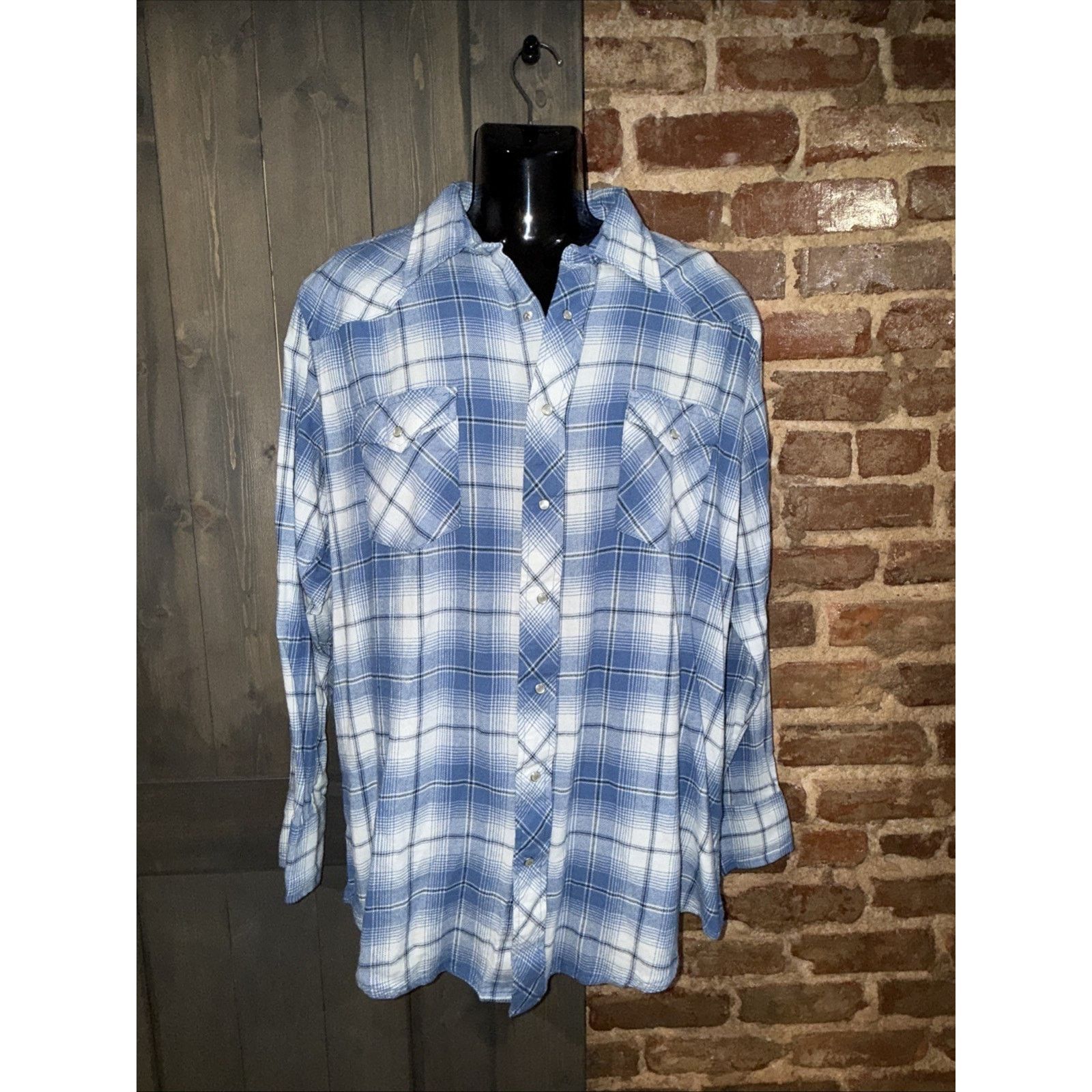 Wrangler Wrangler Wrancher Shirt M Pearl Snap Blue Plaid Sz XLT Rodeo Size US XL / EU 56 / 4 - 3 Thumbnail