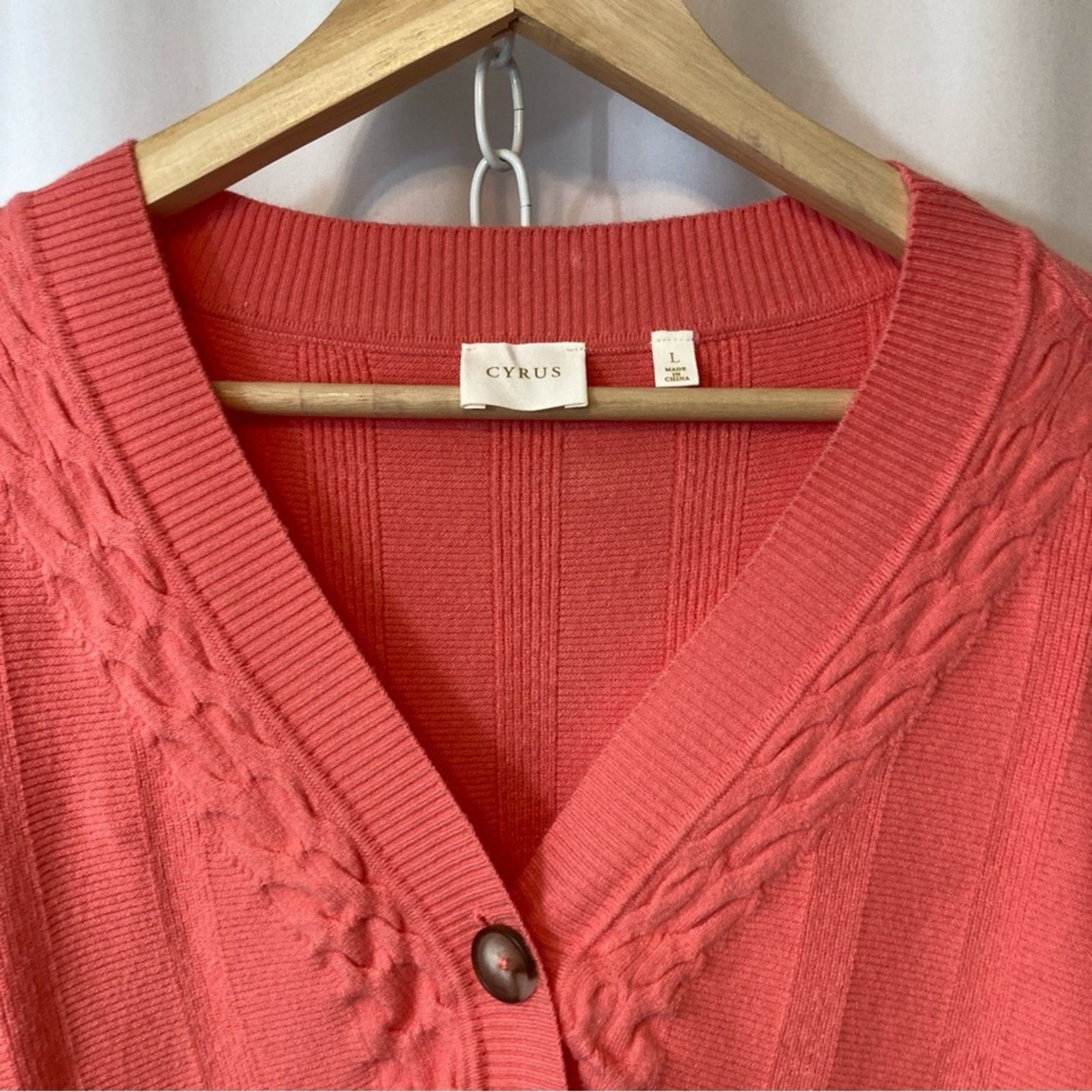 Other Cyrus Salmon Pink Ribbed Cable Knit Cardigan Sweater Size L / US 10 / IT 46 - 4 Thumbnail
