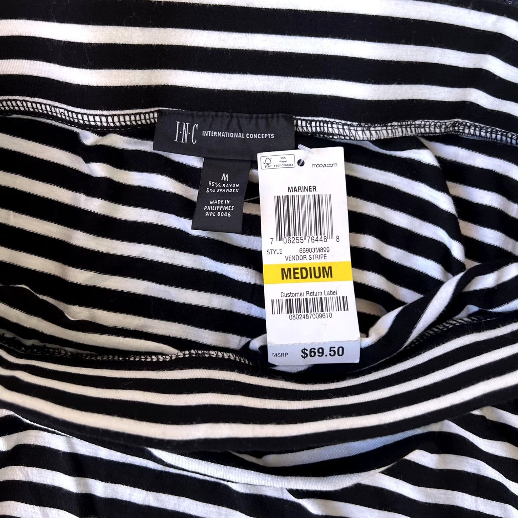 Vintage INC International Concepts Skirt Womens Large Black White Stripe A-Line Midi Size 36" / US 14 / IT 50 - 7 Thumbnail