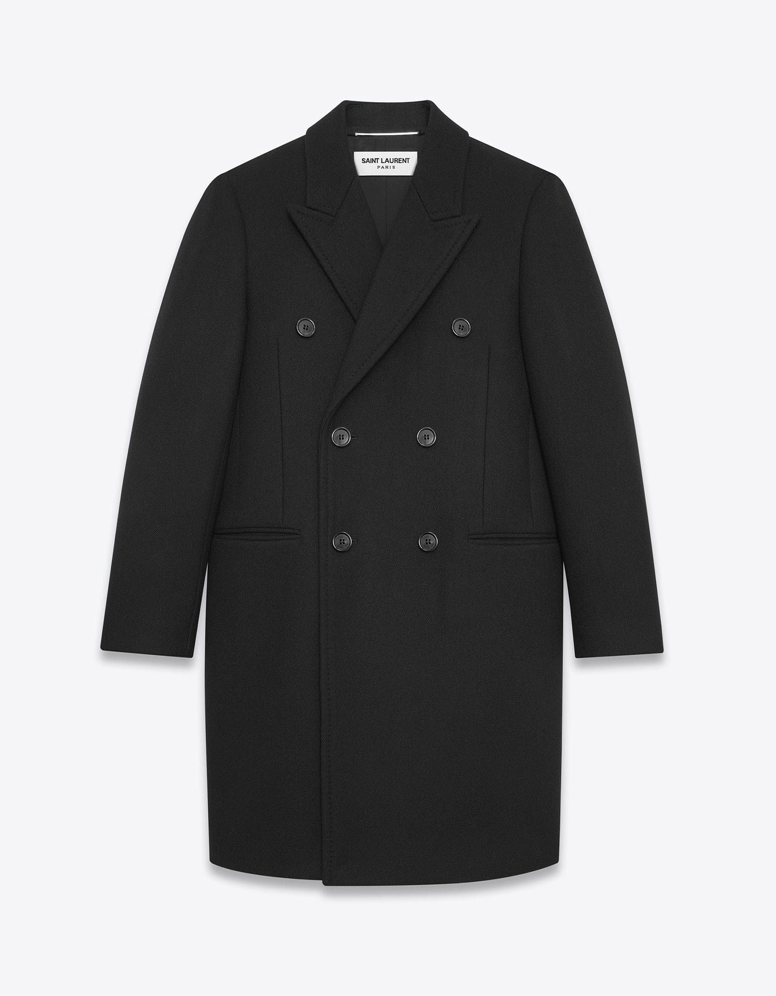 image of Saint Laurent Paris Black Double-Breasted Wool Coat, Men's (Size Medium)