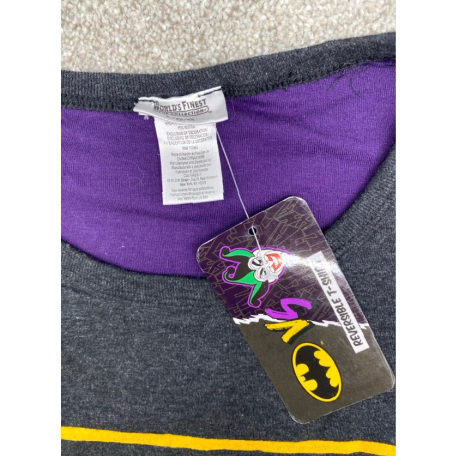 Vintage NWT DC Batman Joker T-Shirt Mens L Reversible Short Sleeve Purple Gray Comics DC Size US L / EU 52-54 / 3 - 6 Thumbnail