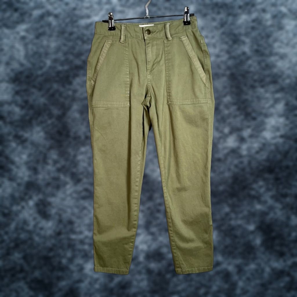 Olive VINTAGE Caslon Womens 0 Olive Green Chino Pants Casual Flat Front Cotton Spandex Size 25" / US 0 / IT 36 - 1 Thumbnail