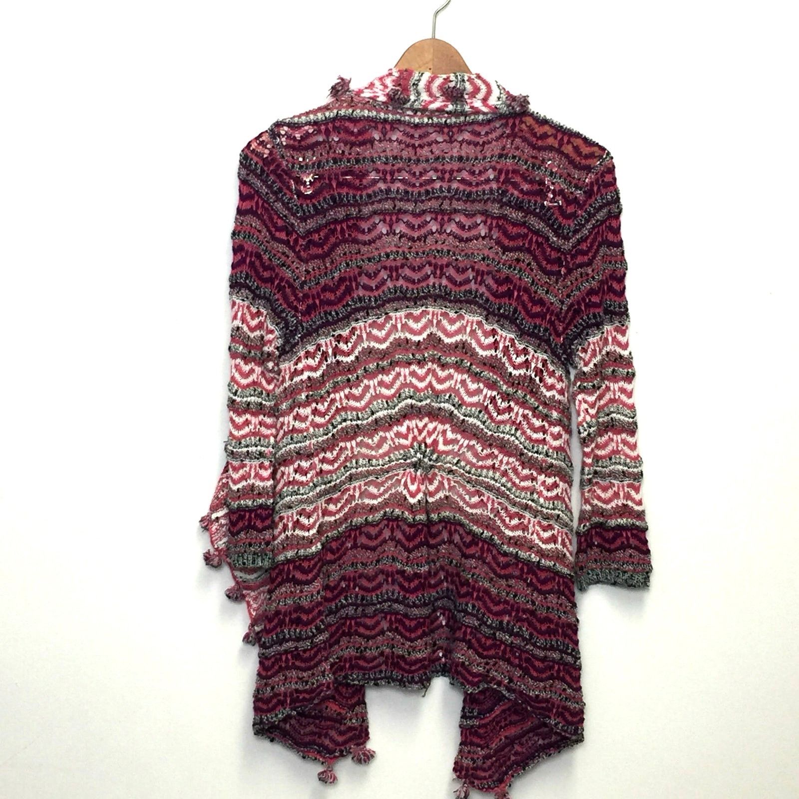Anthropologie Anthropologie MOTH Pink White Knit Tassel Open Cardigan Med Size M / US 6-8 / IT 42-44 - 2 Thumbnail
