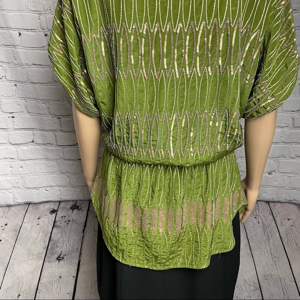 Other New Namrata Joshipura Green Silk Sequins Tunic Blouse Size Size S / US 4 / IT 40 - 6 Thumbnail