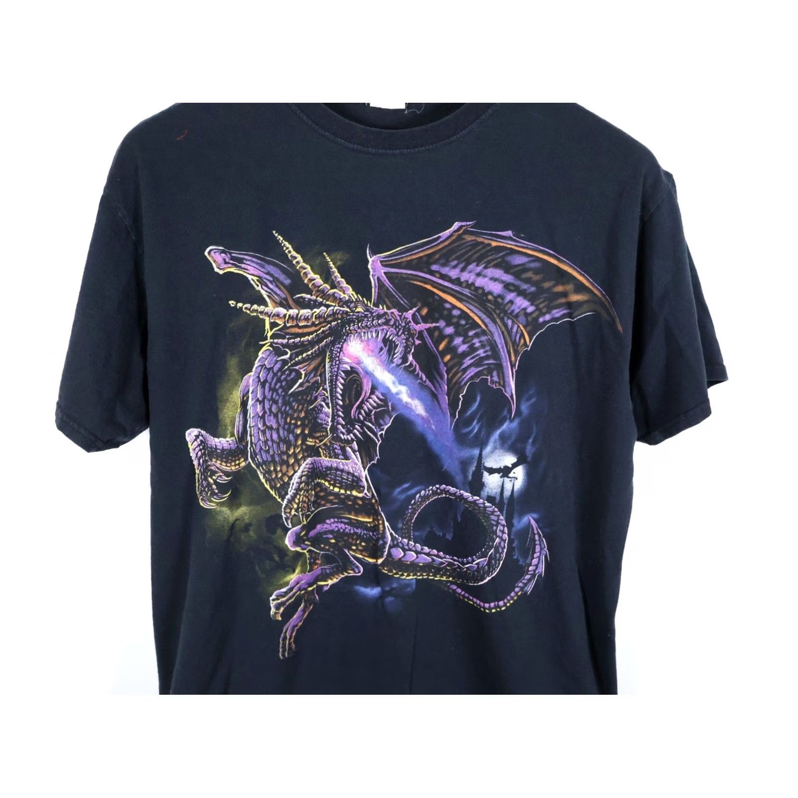 Fruit Of The Loom VTG Dragon T-Shirt Men Large Black Graphic Print 90s Gothic Retro Fruit of the Loom Clipart Castle Medieval Y2K Capstone Size US L / EU 52-54 / 3 - 4 Thumbnail