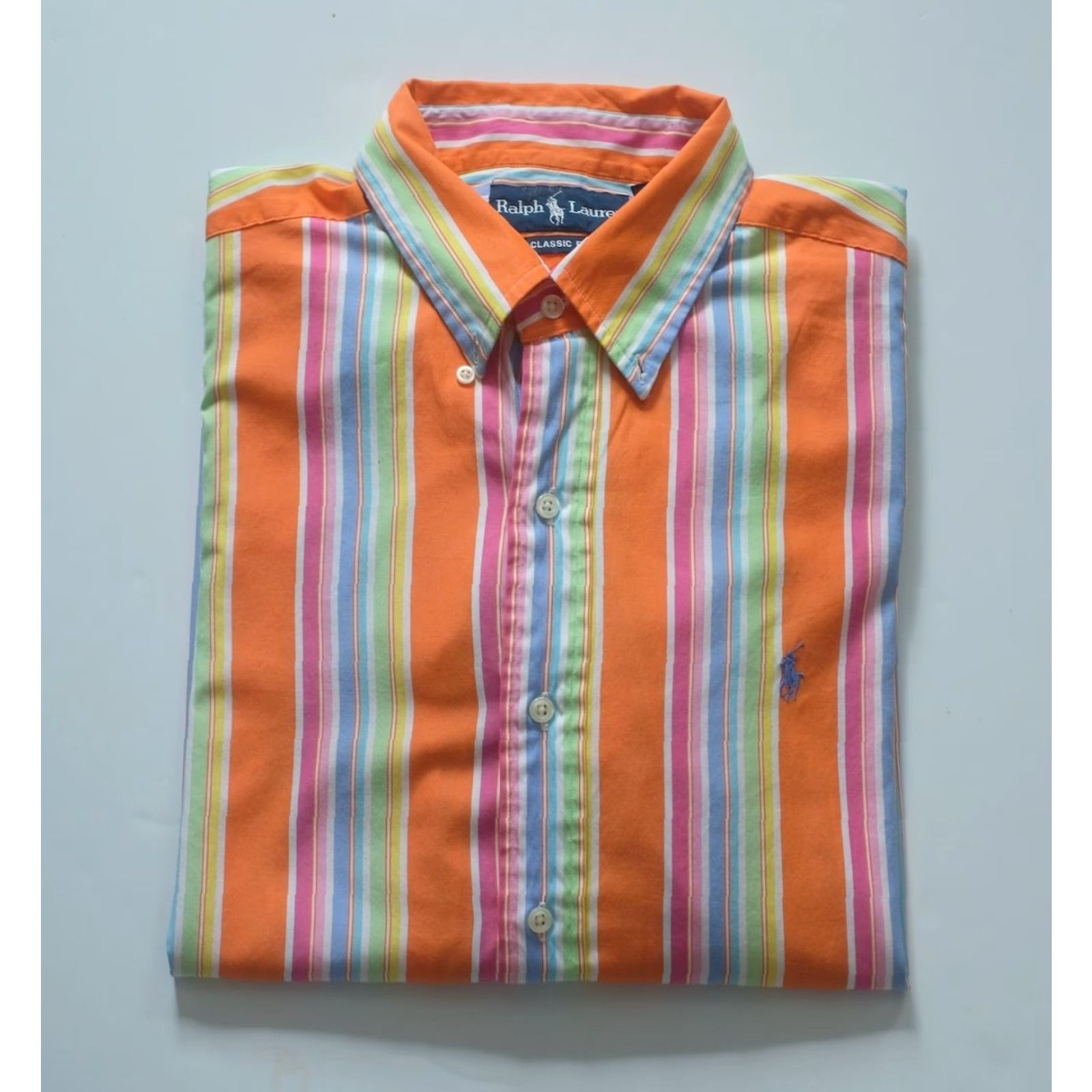 Ralph Lauren RALPH LAUREN CLASSIC FIT 100% COTTON STRIPE ORANGE BUTTON DOWN Y2K SHIRT SZ 16L Size US L / EU 52-54 / 3 - 4 Thumbnail