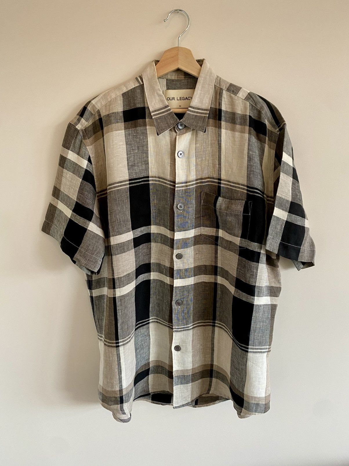 Checked linen short sleeve shirt