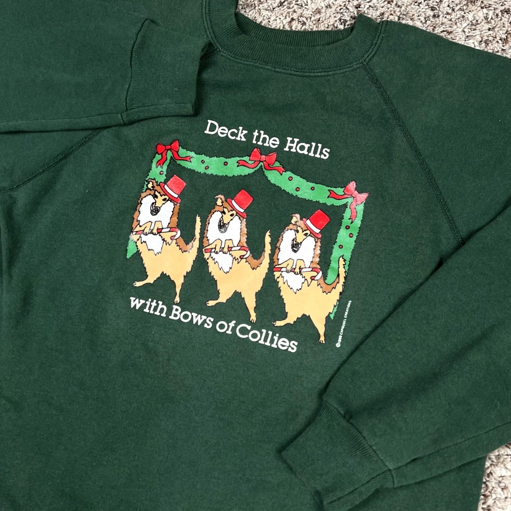 Hanes VINTAGE Hanes Sweatshirt Christmas Collie Dog Graphic Crewneck Large 1993 Made USA Green 90s Boys Mens Womens Unisex Adults Shirt Pullover Size US L / EU 52-54 / 3 - 4 Thumbnail