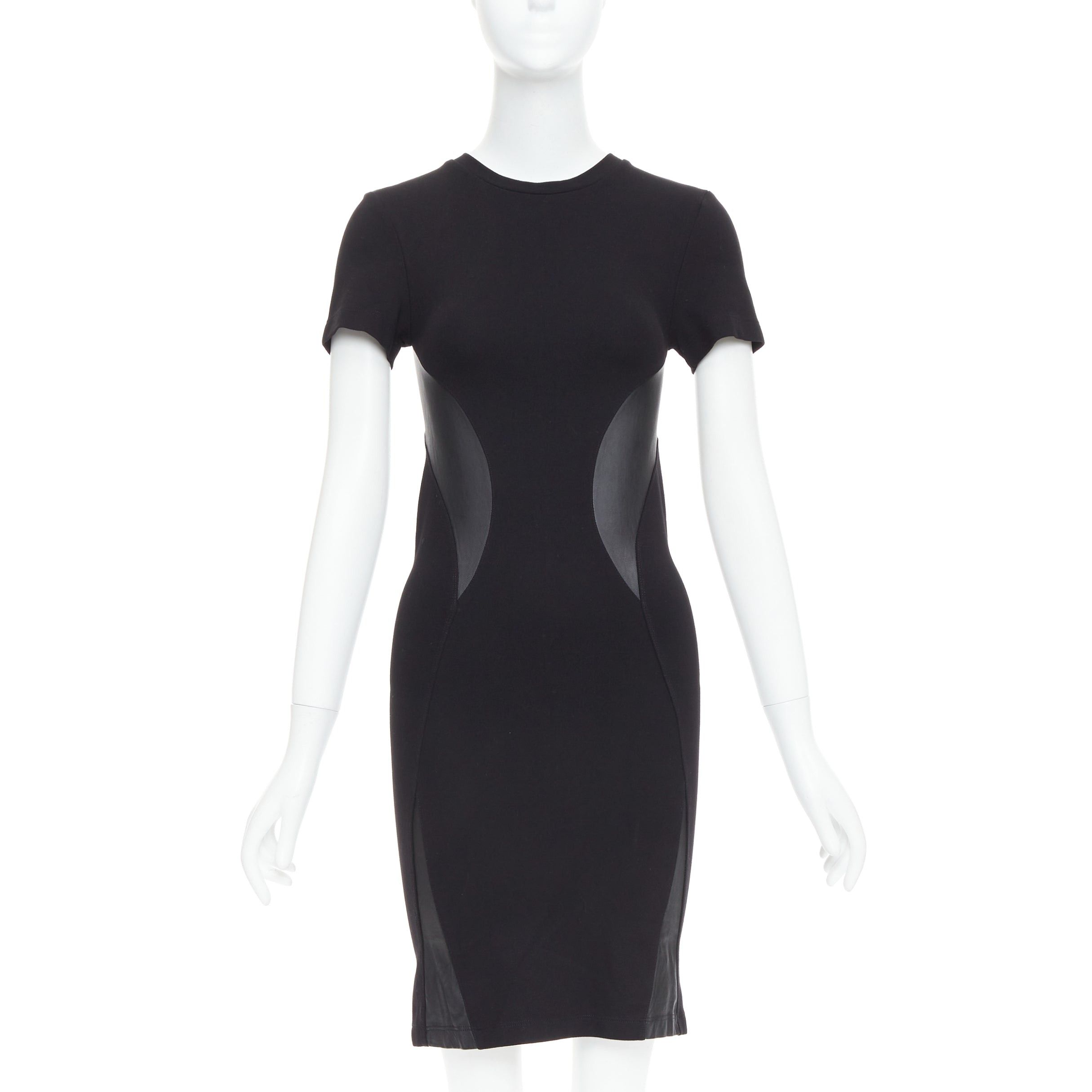 McQ Alexander McQueen MCQ ALEXANDER MCQUEEN black leather panel fitted bodycon dress S Size S / US 4 / IT 40 - 1 Thumbnail