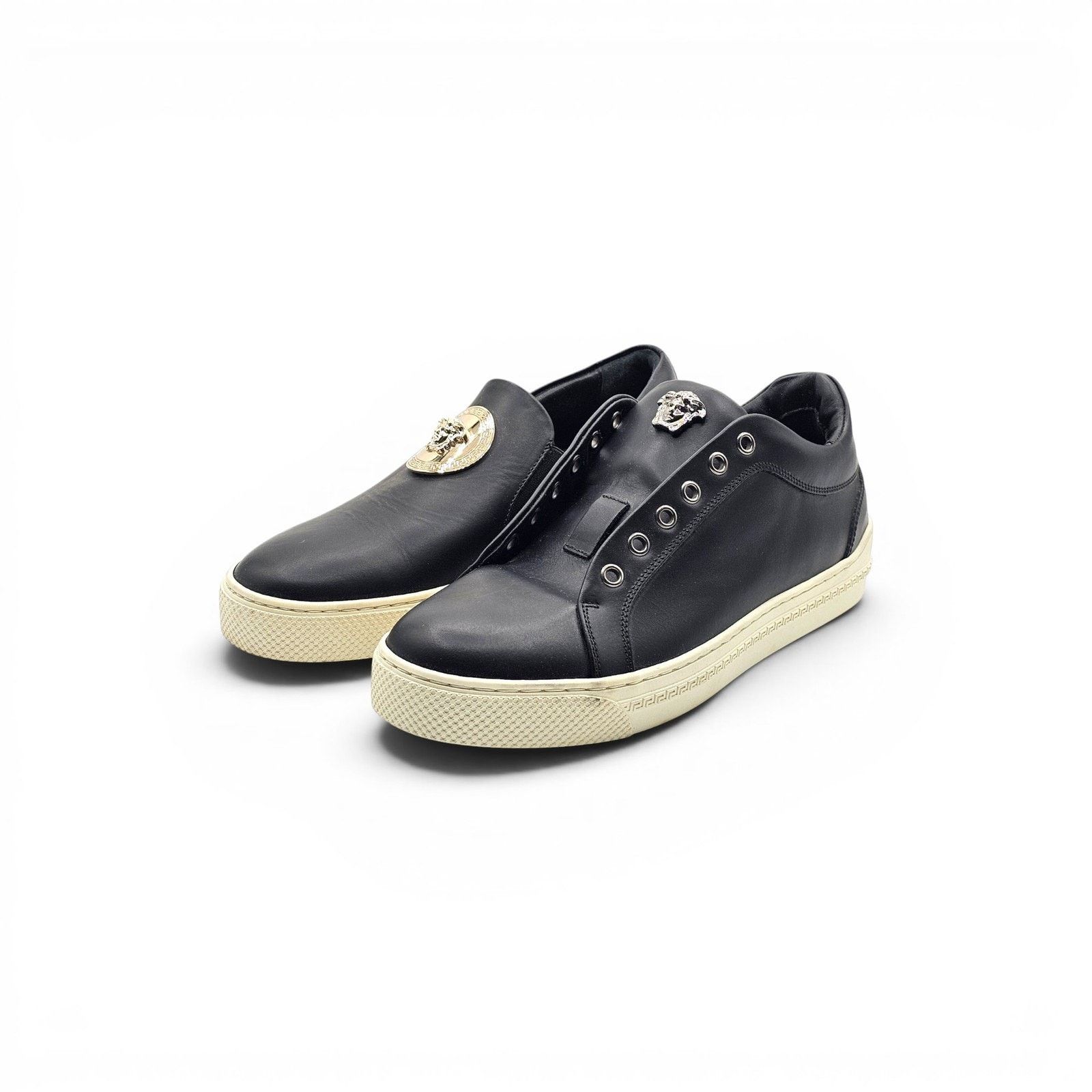 Versace Unisex Black Leather Medusa Slip-On Sneakers EU 39 US 9W 6M Size US 9 / IT 39 - 1 Thumbnail